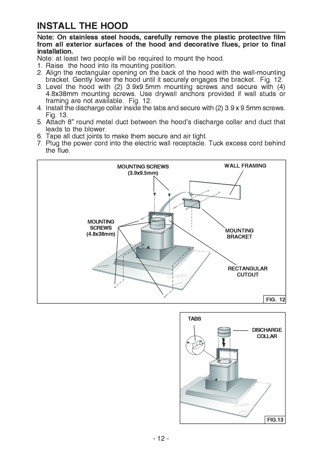 Best WC26E manual Install the Hood 