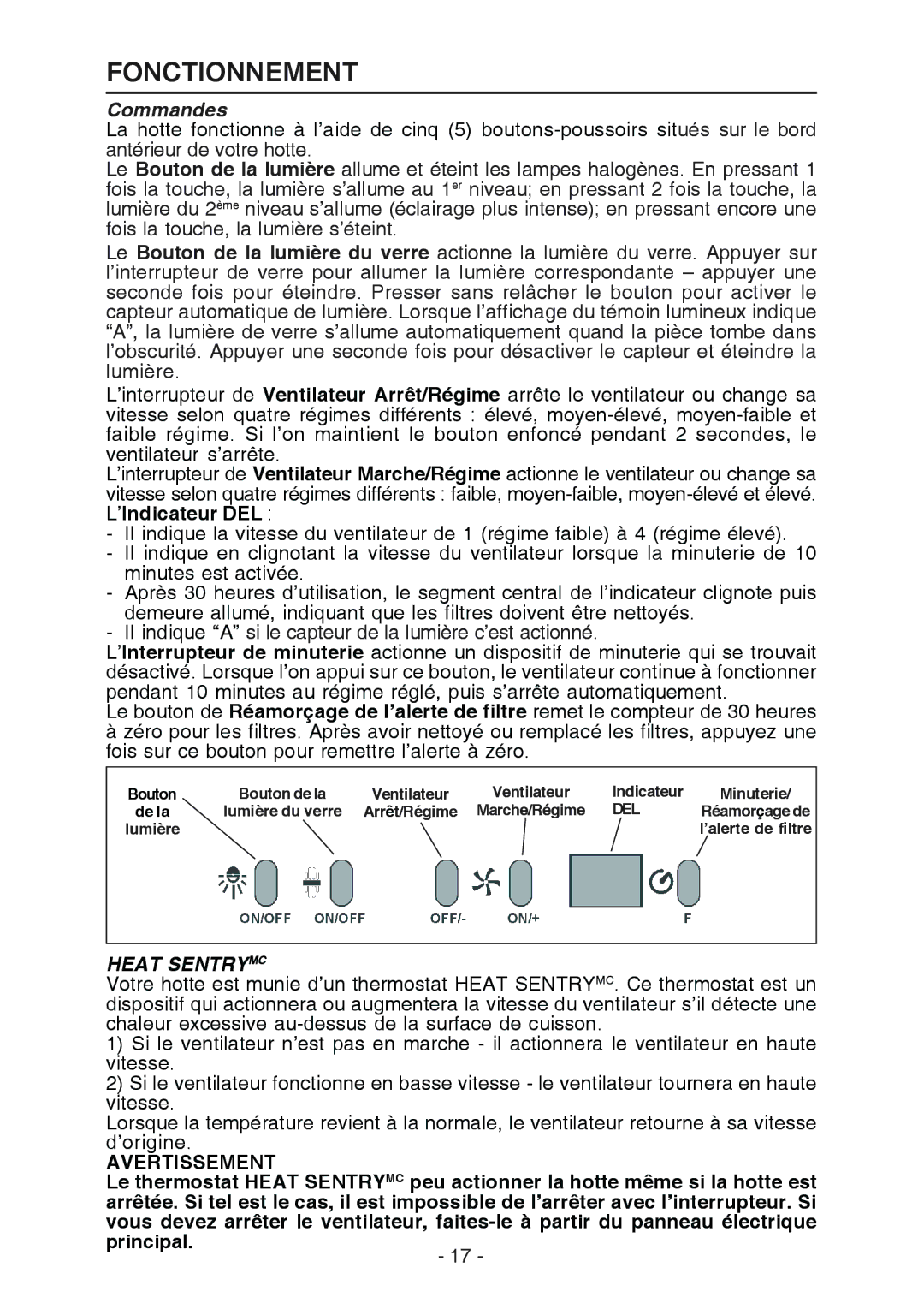 Best WC26E manual Fonctionnement, Commandes, Heat Sentrymc 