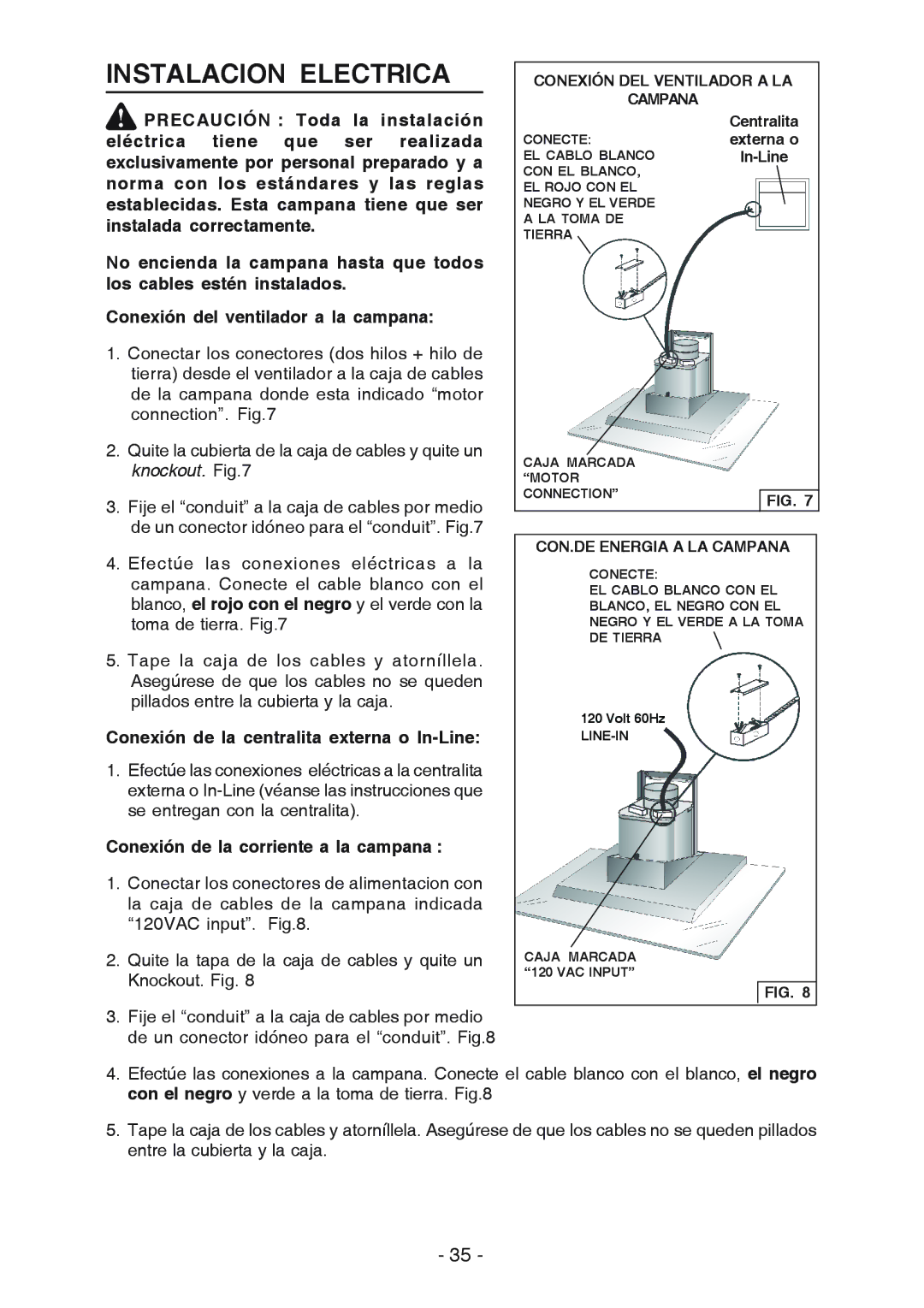 Best WC26E manual Instalacion Electrica, Conecte, EL Cablo Blanco, LINE-IN Caja Marcada 120 VAC Input 