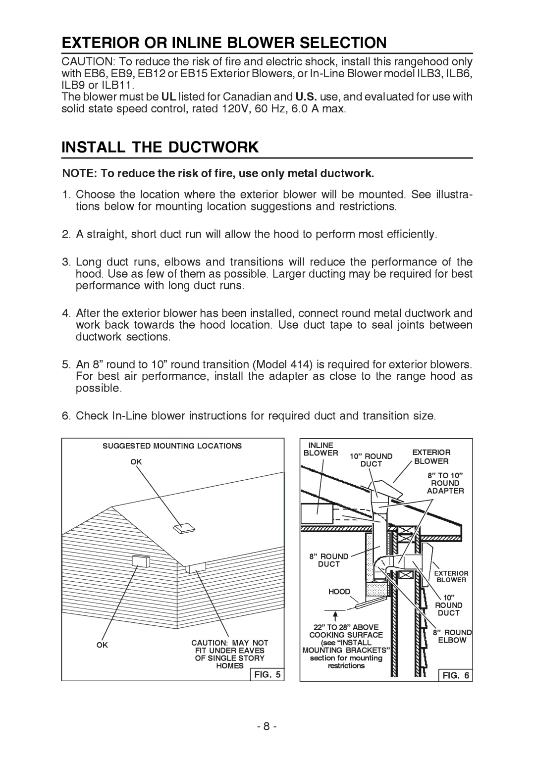 Best WC26E manual Exterior or Inline Blower Selection, Install the Ductwork 