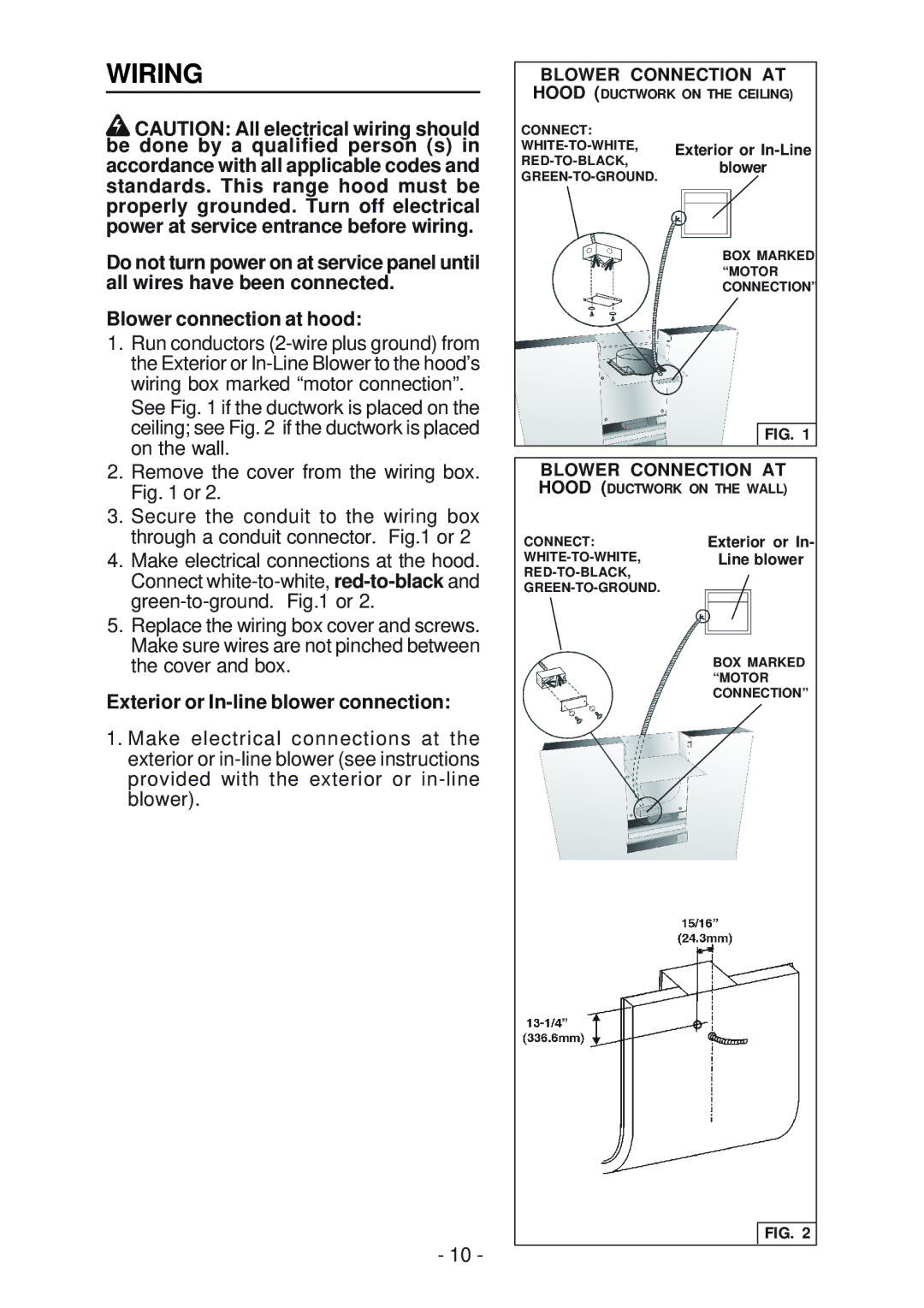 Best WM24E manual Wiring, Exterior or In-line blower connection 