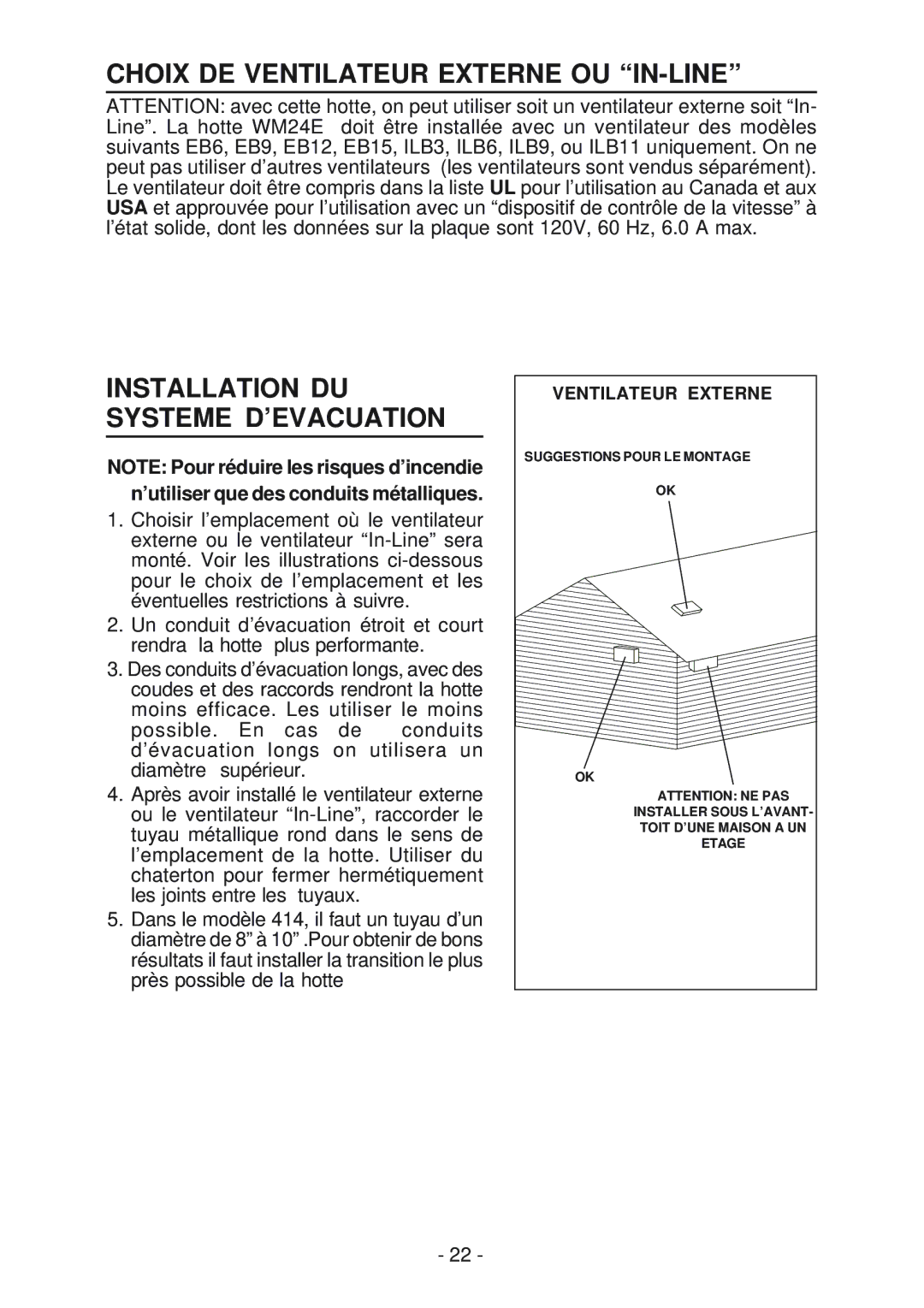 Best WM24E manual Ventilateur Externe 