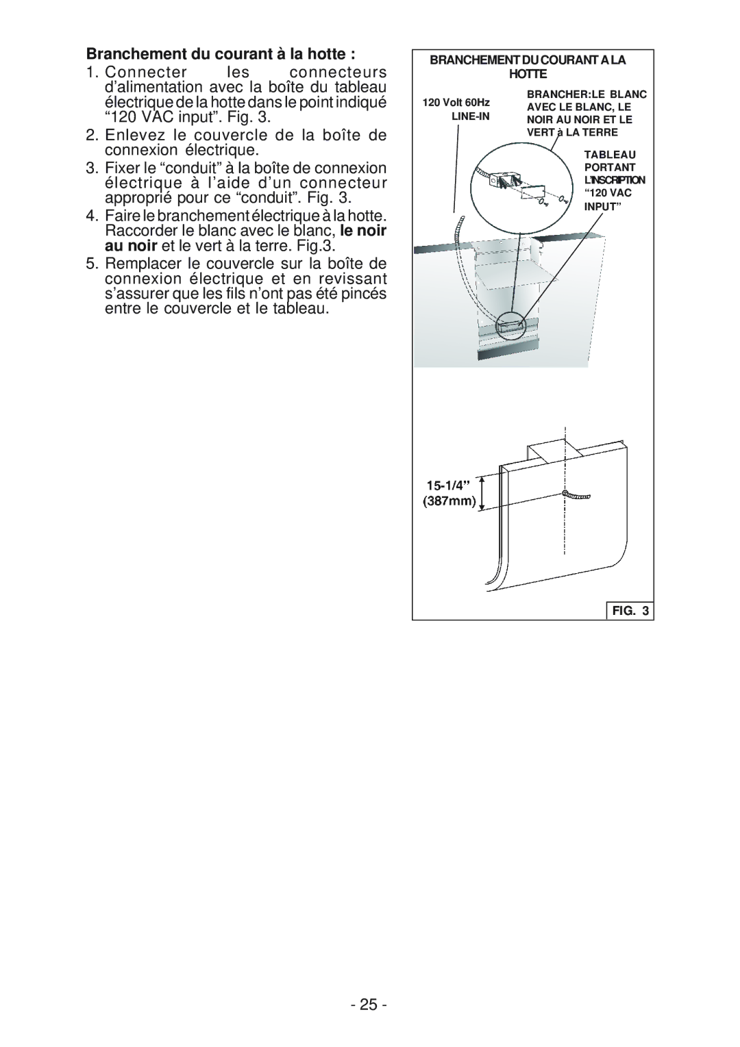 Best WM24E manual Branchement du courant à la hotte, Line-In 