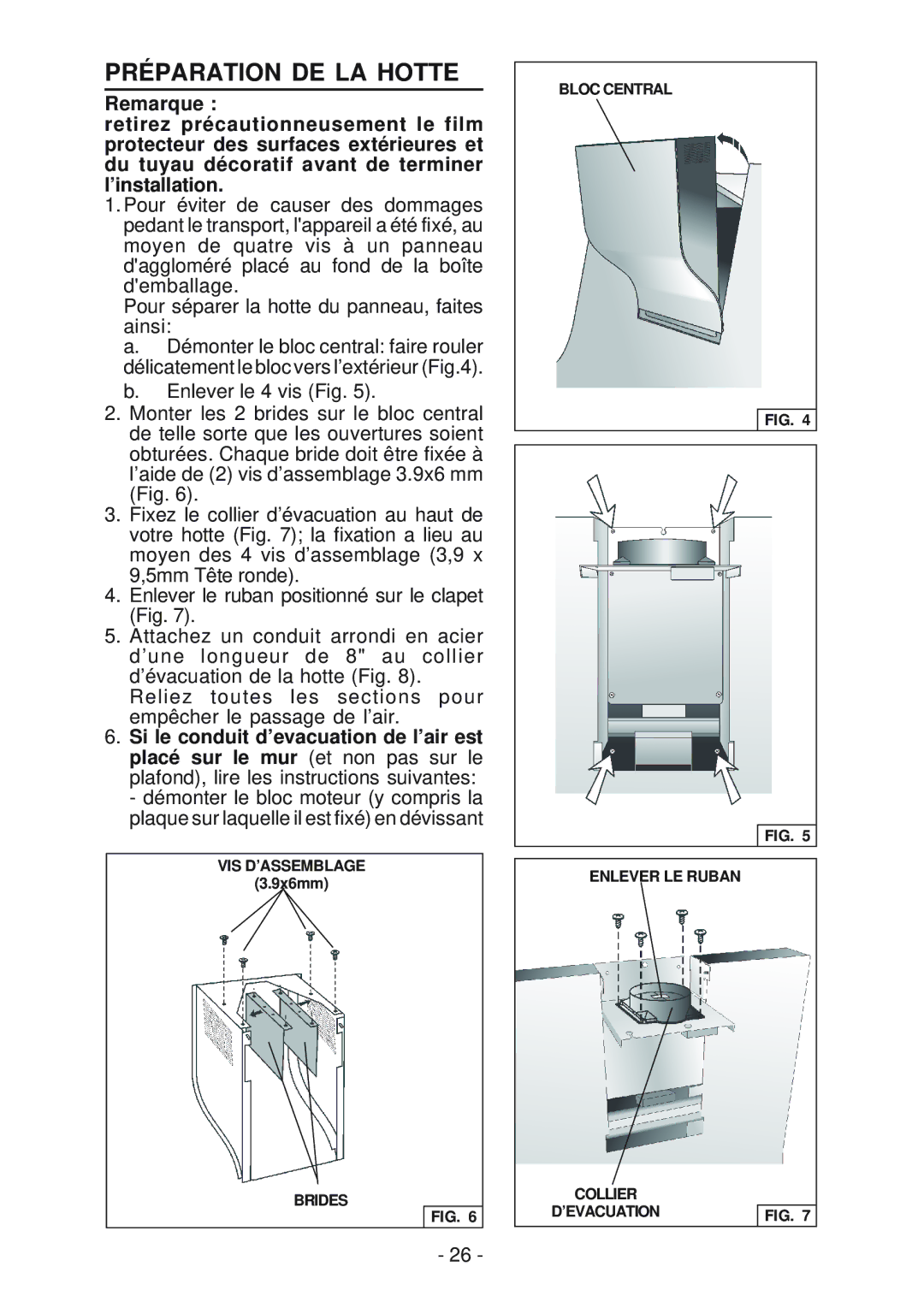 Best WM24E manual Préparation DE LA Hotte 