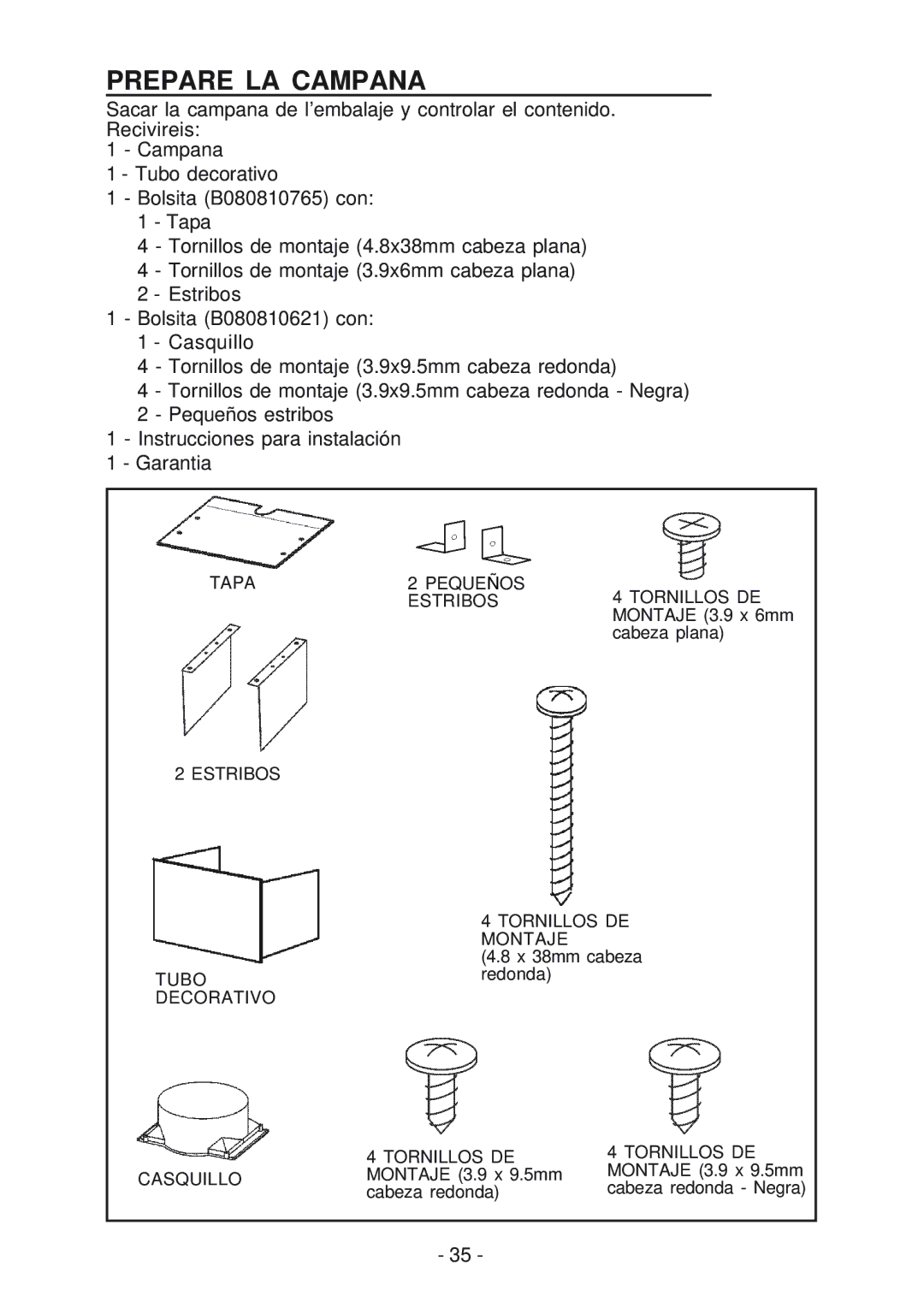 Best WM24E manual Prepare LA Campana, Decorativo Tornillos DE 