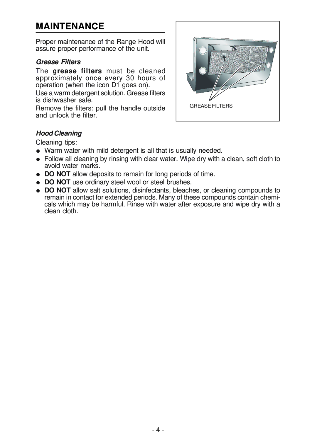 Best WM24E manual Maintenance, Grease Filters, Hood Cleaning 