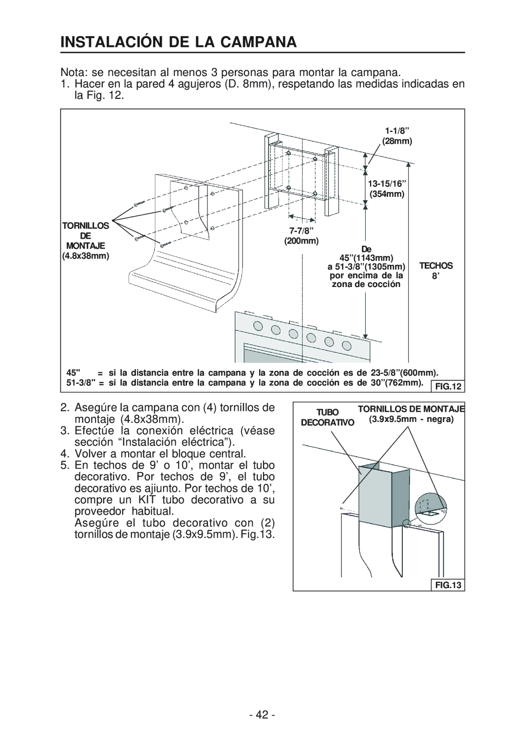 Best WM24E manual Instalación DE LA Campana, Techos 