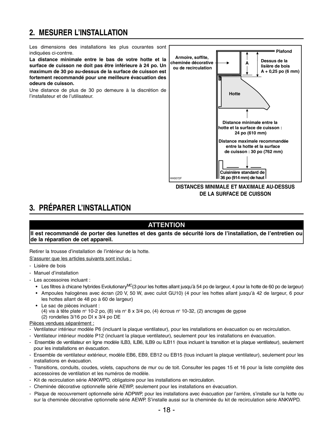 Best WP29M installation instructions Mesurer L’INSTALLATION, Préparer L’INSTALLATION 