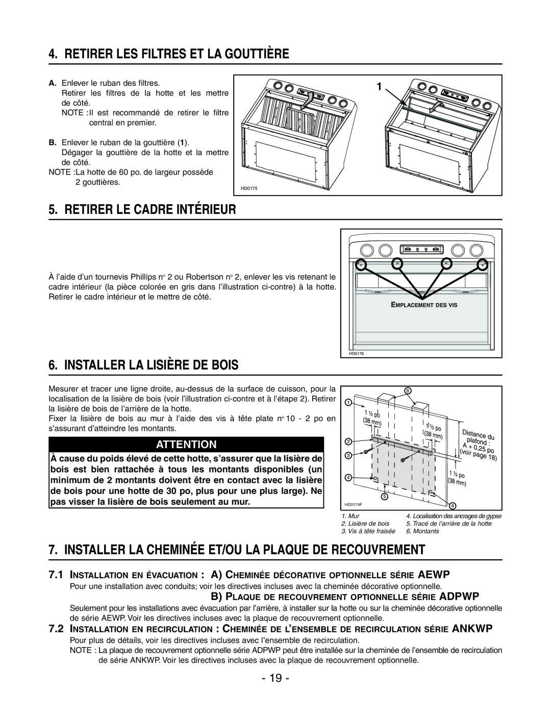 Best WP29M Retirer LES Filtres ET LA Gouttière, Retirer LE Cadre Intérieur, Installer LA Lisière DE Bois 