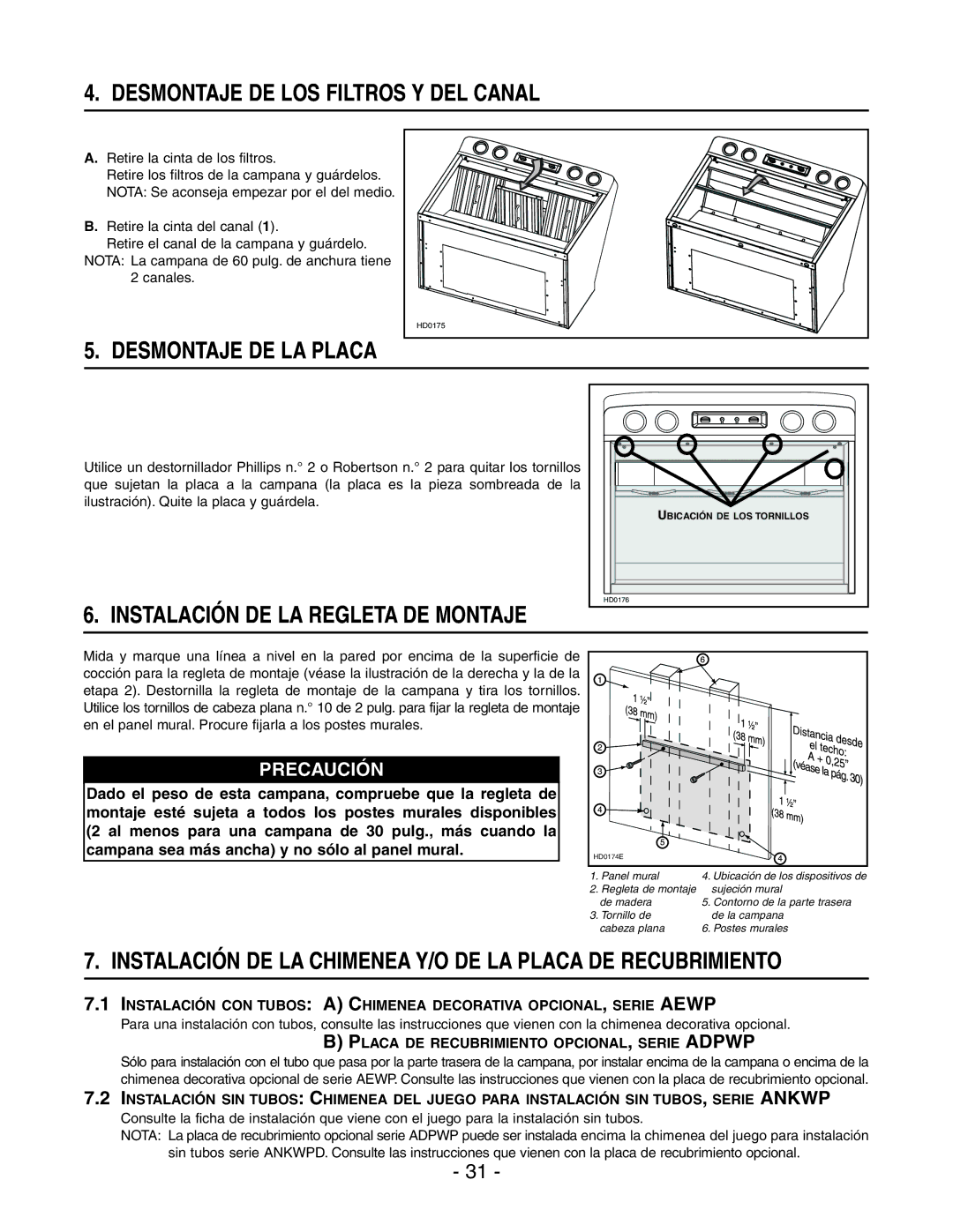 Best WP29M Desmontaje DE LOS Filtros Y DEL Canal, Desmontaje DE LA Placa, Retire la cinta de los filtros 