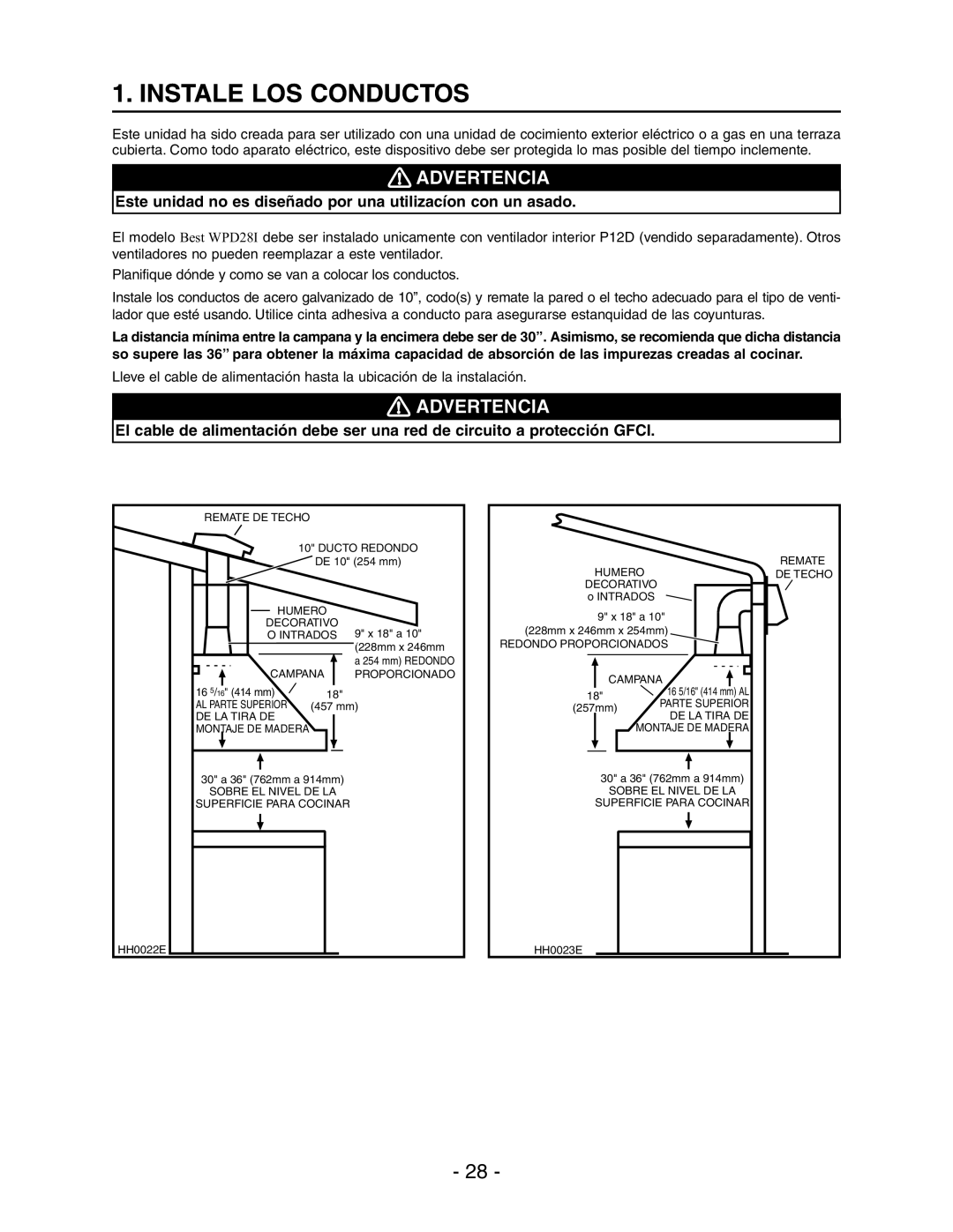 Best WPD28I installation instructions Instale LOS Conductos, Advertencia 