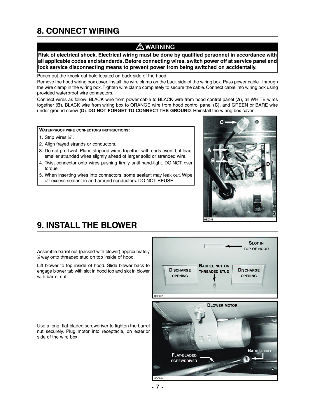 Best WPD28I installation instructions Connect Wiring, Install the Blower 