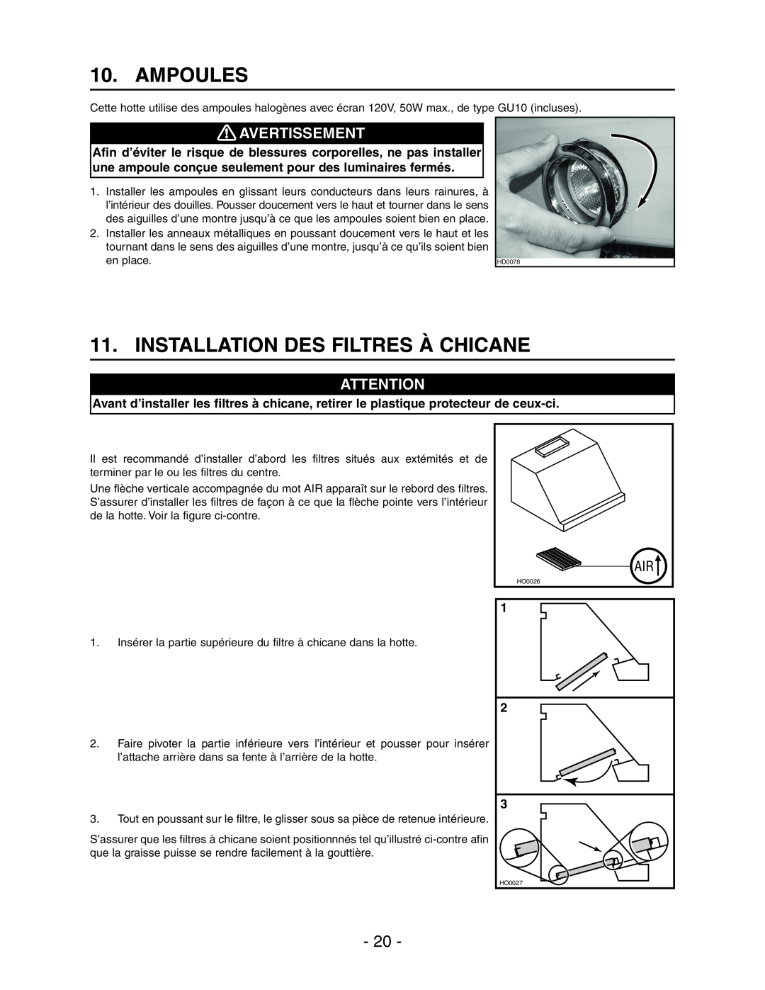 Best WPD28I installation instructions Ampoules, Installation Des Filtres À Chicane, Avertissement 