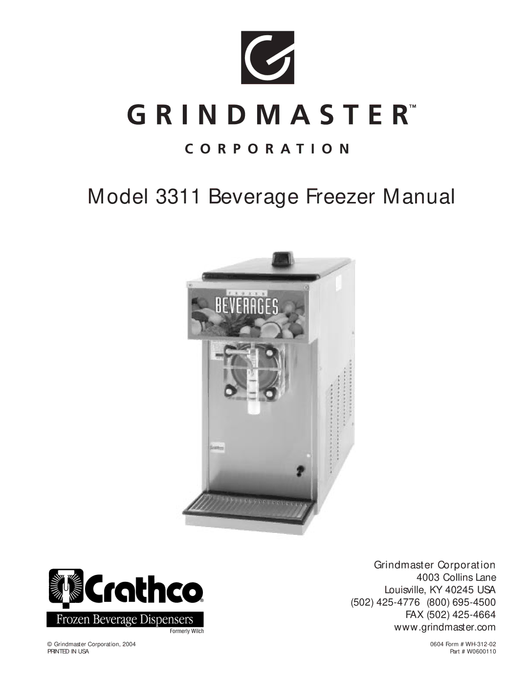 Beverage-Air manual Model 3311 Beverage Freezer Manual 