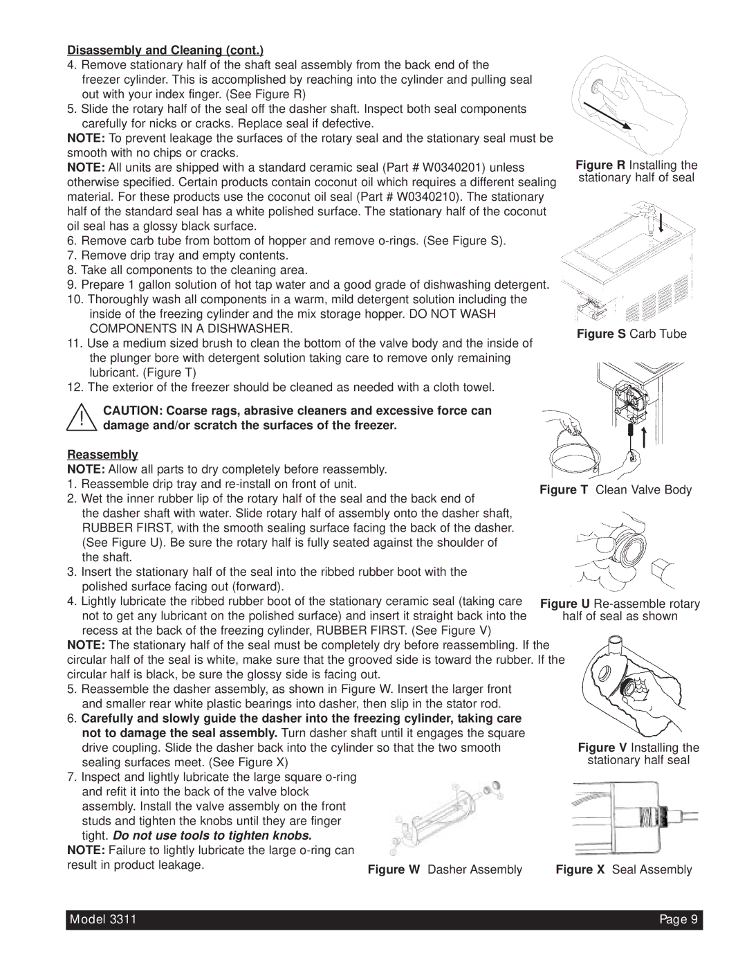 Beverage-Air 3311 manual Tight. Do not use tools to tighten knobs 