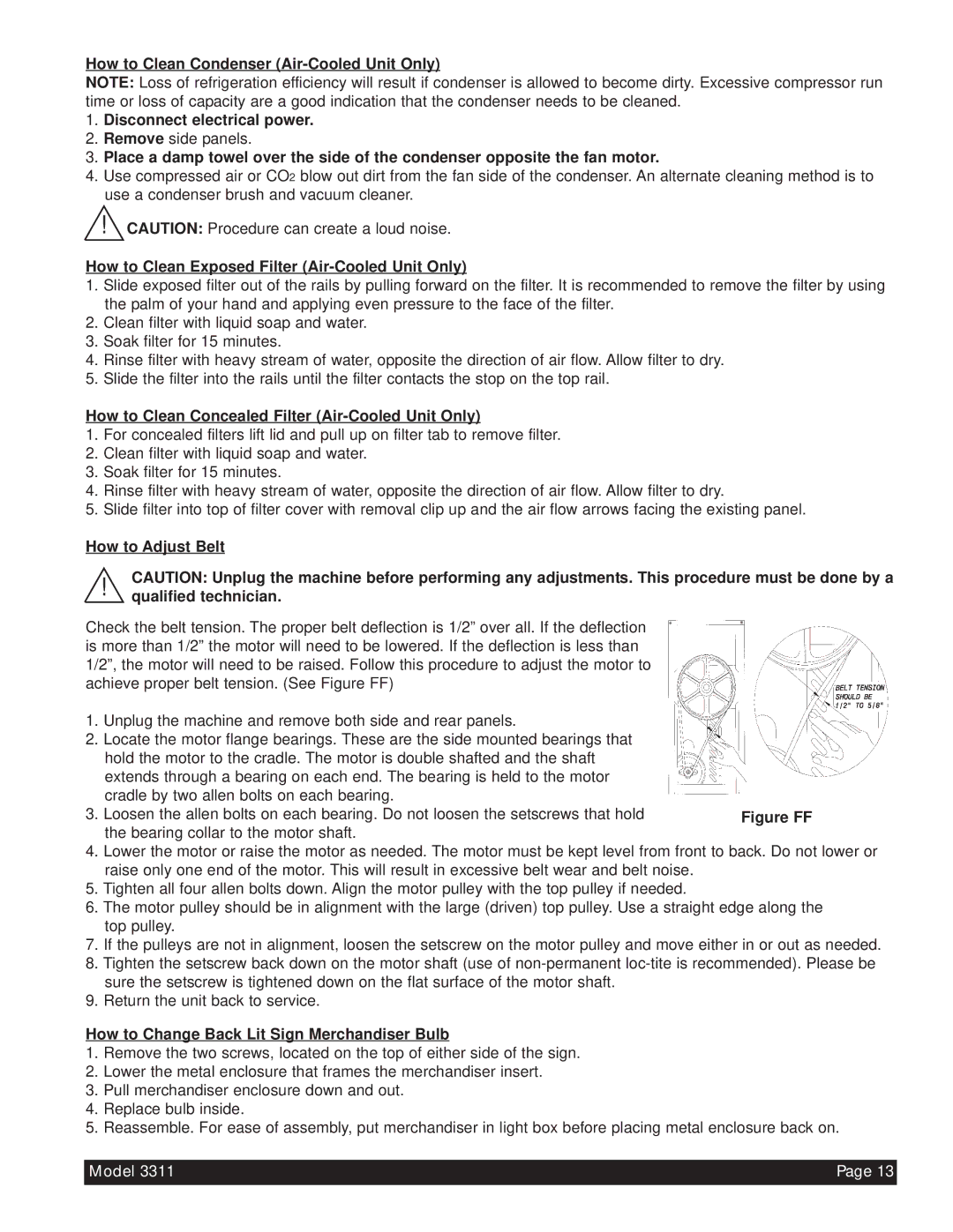 Beverage-Air 3311 How to Clean Exposed Filter Air-Cooled Unit Only, How to Clean Concealed Filter Air-Cooled Unit Only 