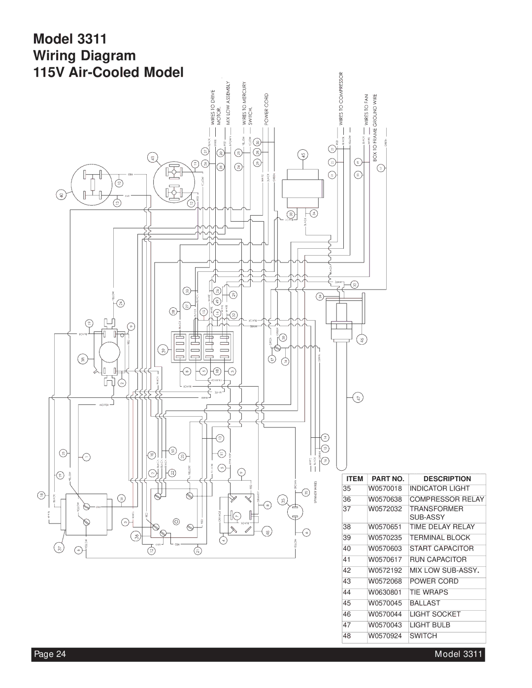 Beverage-Air 3311 manual Model Wiring Diagram 115V Air-Cooled Model 