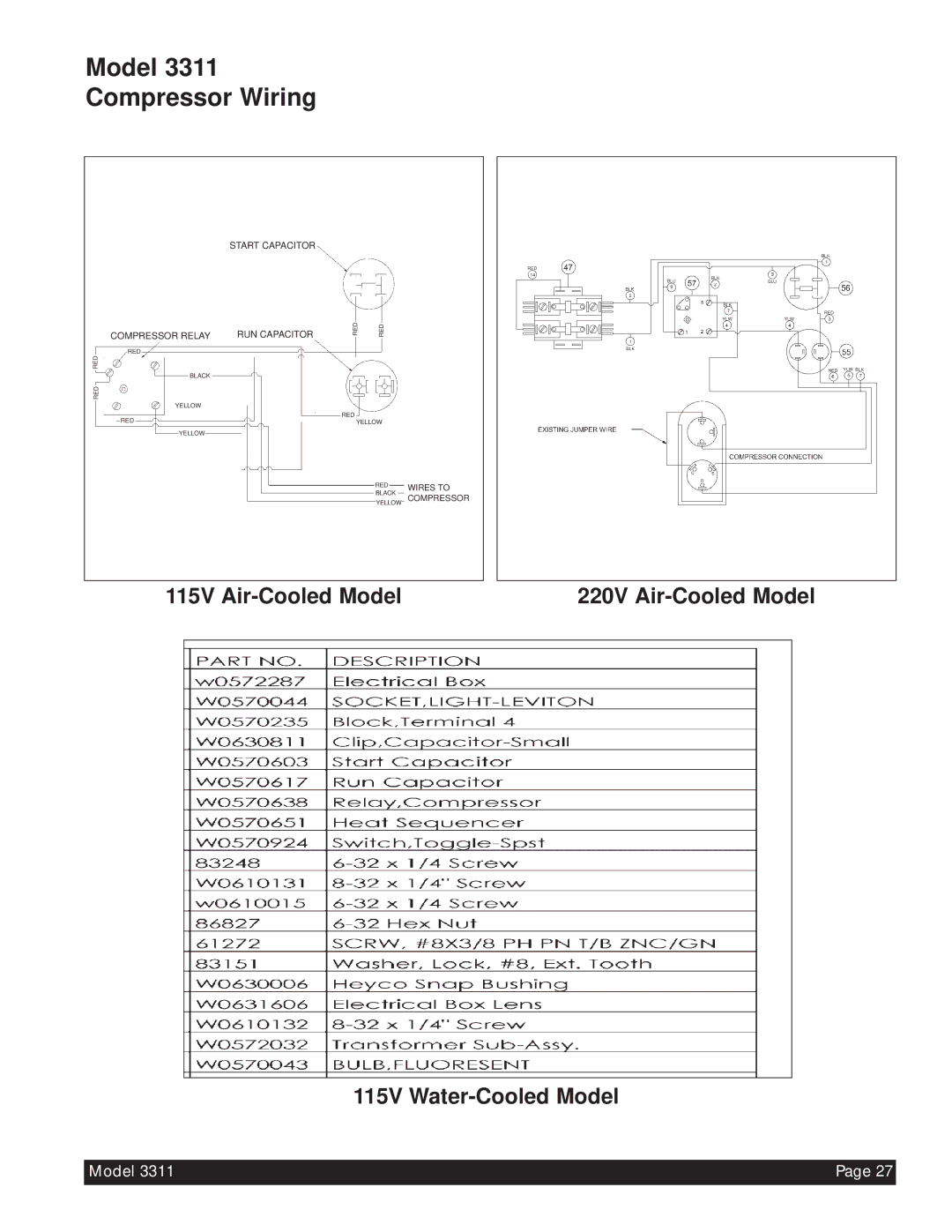 Beverage-Air manual Model 3311 Compressor Wiring 