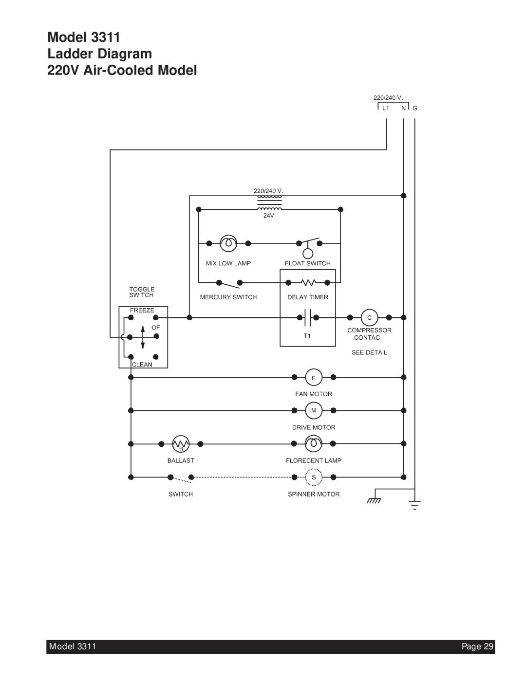 Beverage-Air 3311 manual Model Ladder Diagram 220V Air-CooledModel, Page 