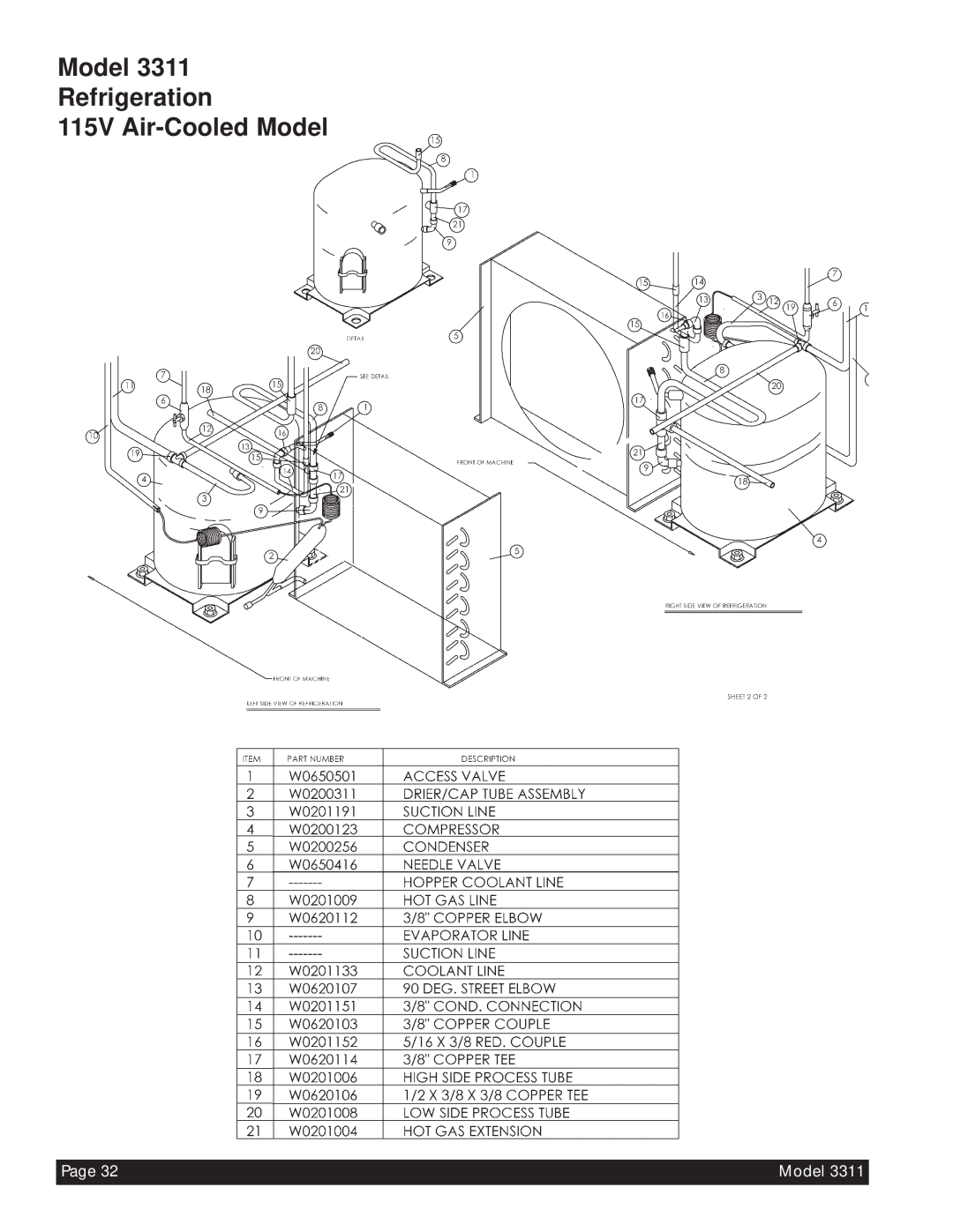 Beverage-Air 3311 manual Model Refrigeration 115V Air-CooledModel, Page 