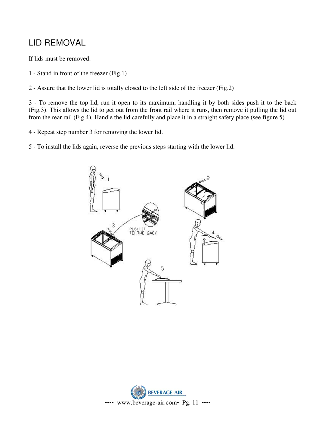 Beverage-Air NC27, NC33, NC41, NC49 operation manual LID Removal 