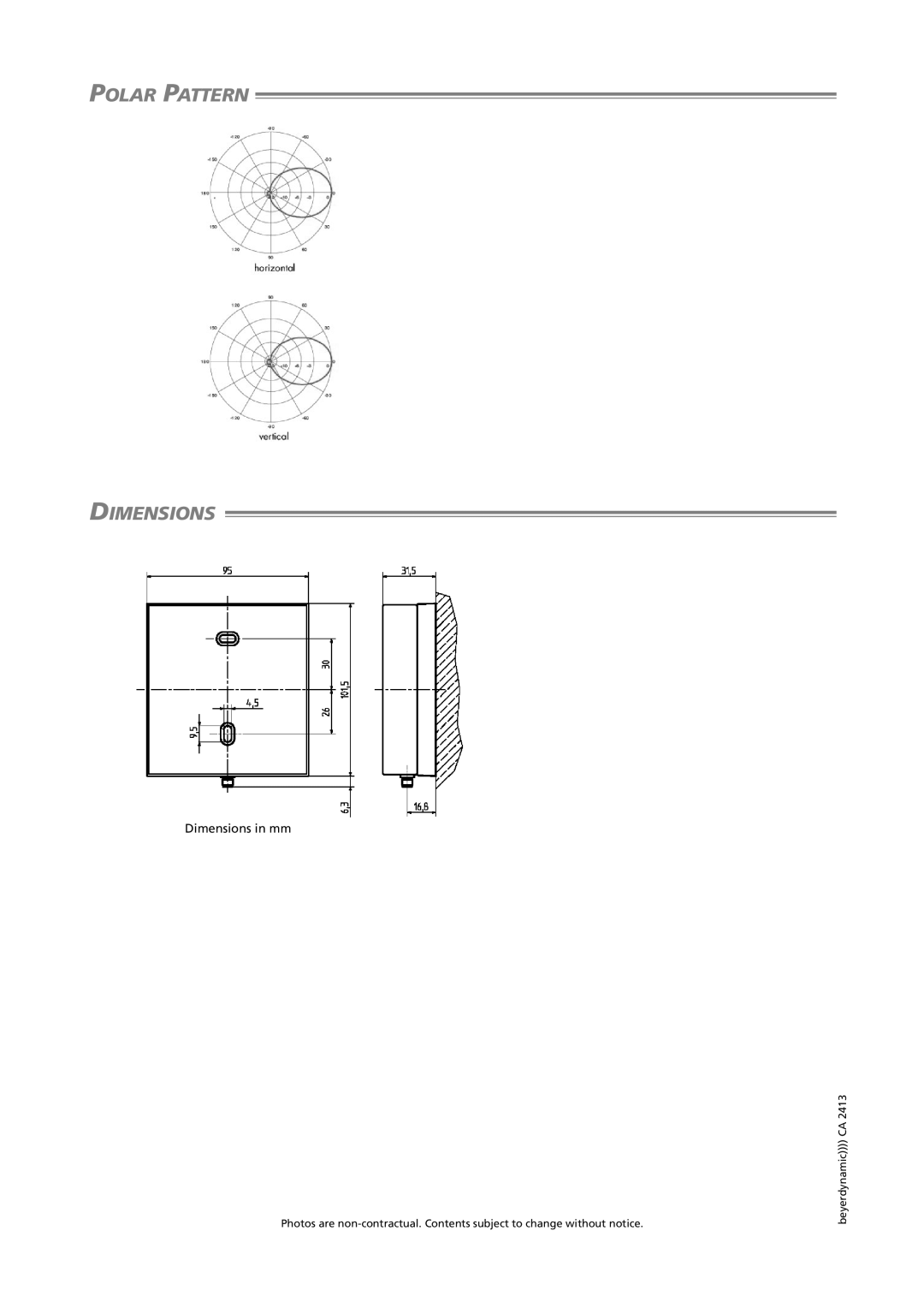 Beyerdynamic CA 2413 technical specifications Polar Pattern Dimensions 