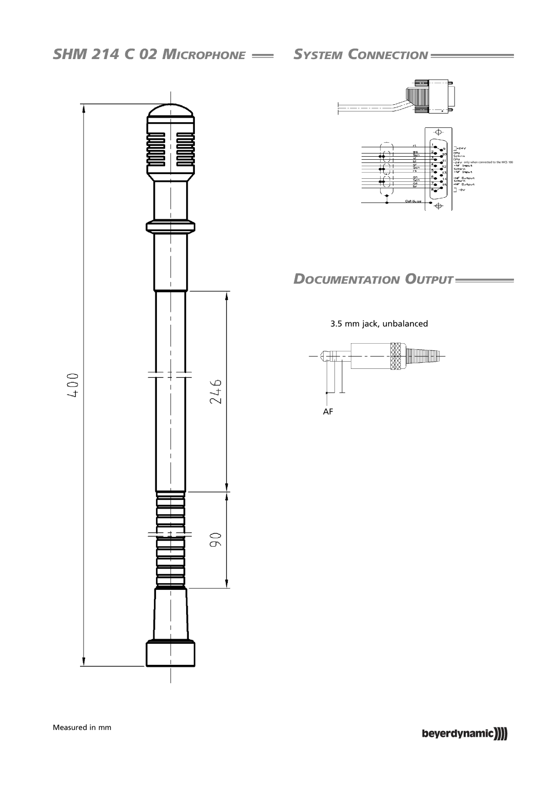 Beyerdynamic MCS 523 specifications System Connection, Documentation Output 