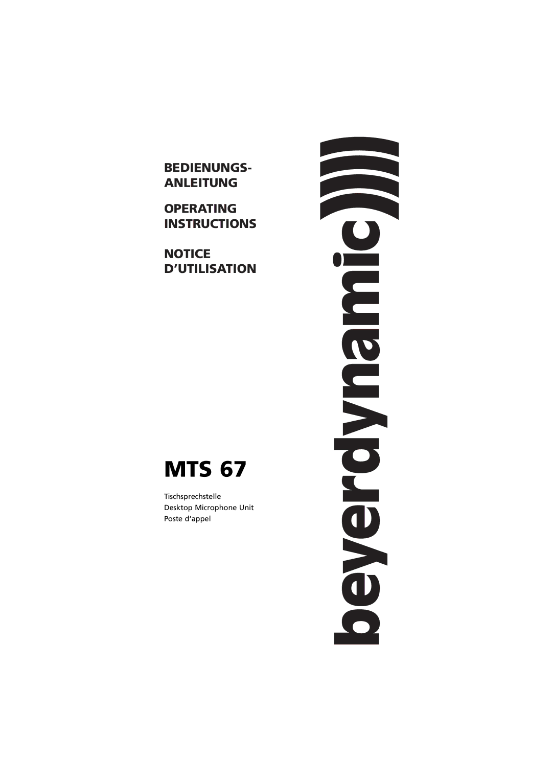 Beyerdynamic MTS 67 operating instructions Mts 