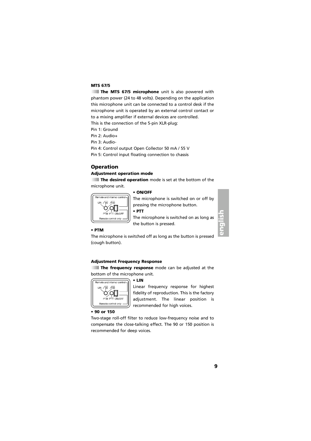 Beyerdynamic operating instructions Operation, MTS 67/5 