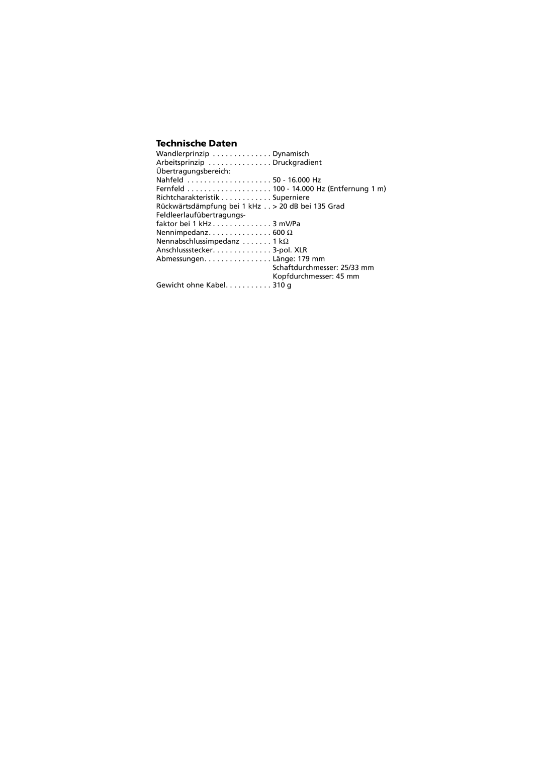 Beyerdynamic Opus 39 manual Technische Daten 