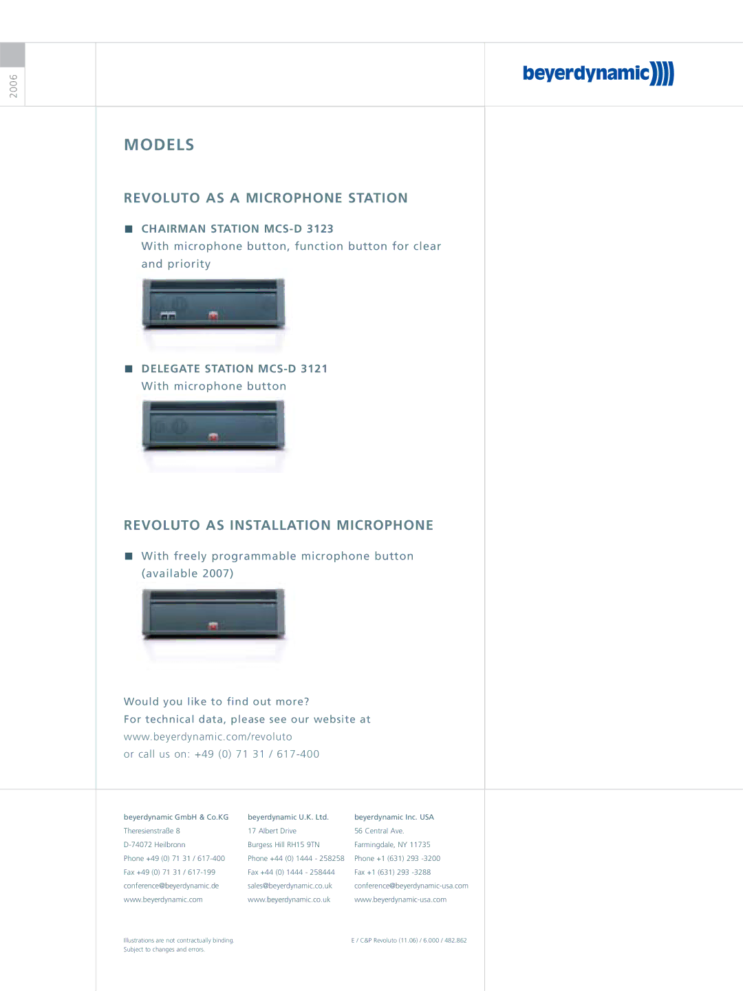 Beyerdynamic Revoluto Microphone manual Models, Revoluto AS a Microphone Station 