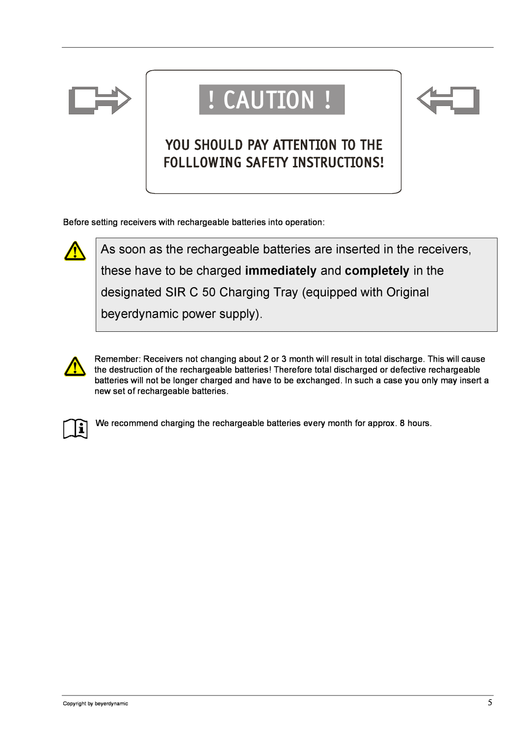 Beyerdynamic SIR 320 operating instructions You Should Pay Attention To The, Folllowing Safety Instructions 