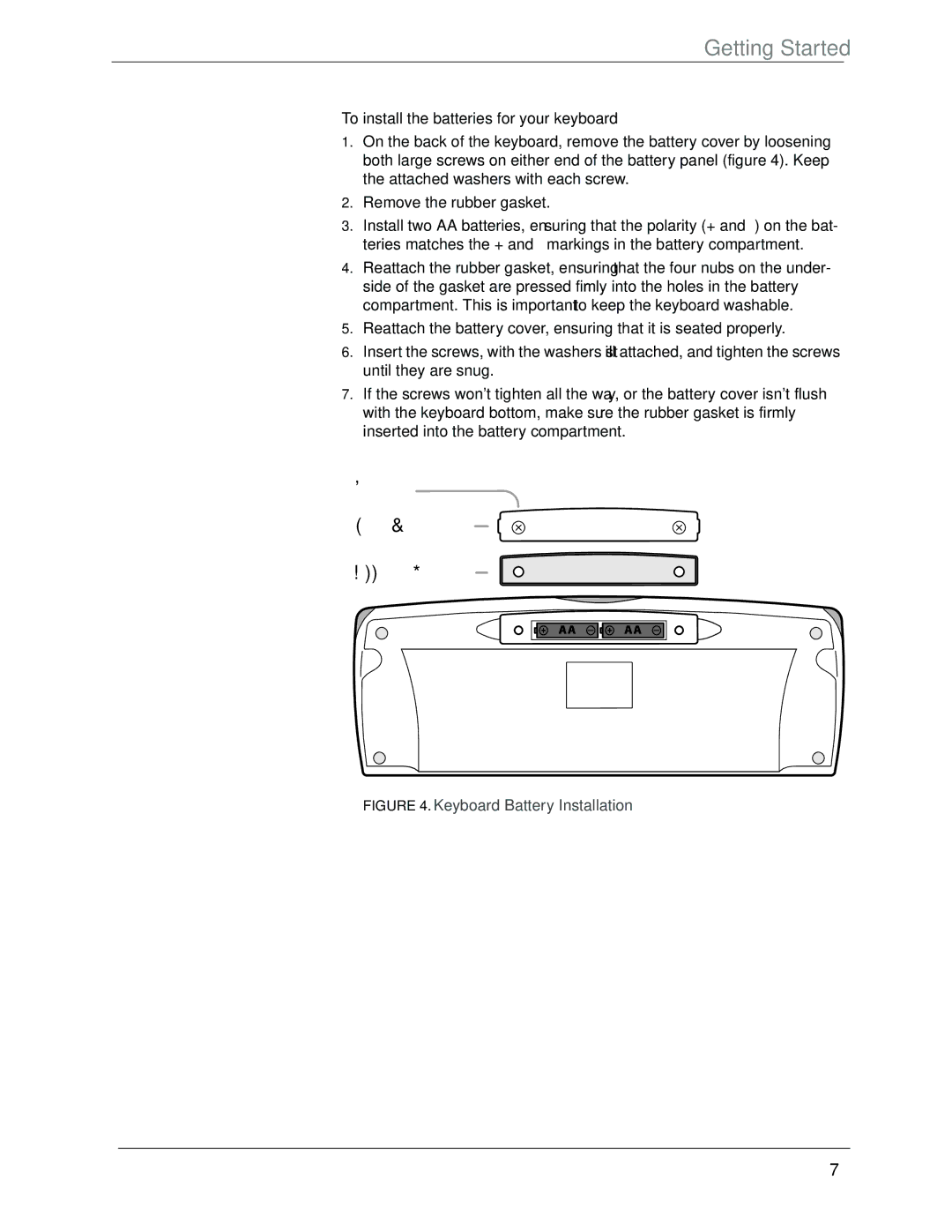 Beyond icebox countertop owner manual Screw Battery Cover Rubber Gasket, To install the batteries for your keyboard 