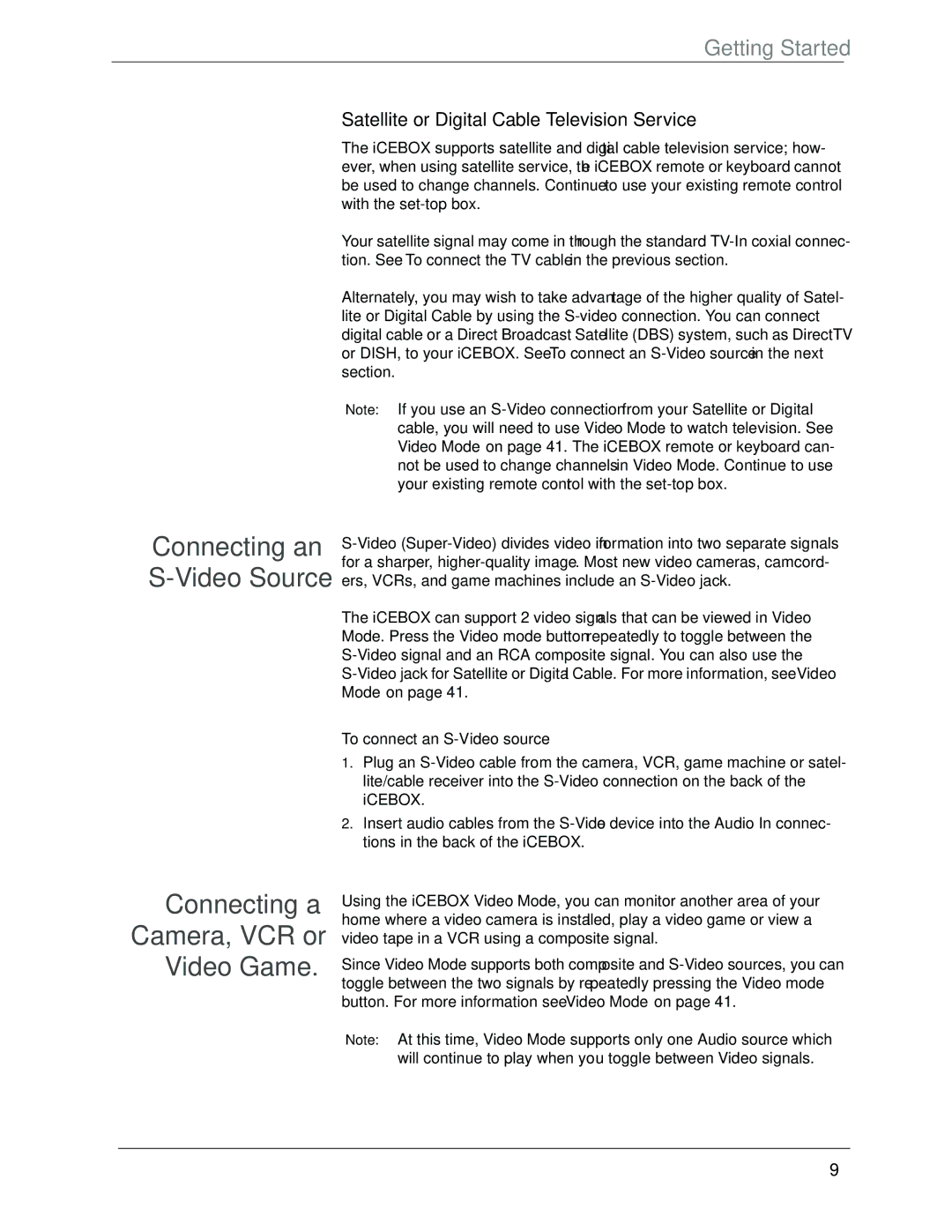 Beyond icebox countertop owner manual Connecting a Camera, VCR or Video Game, Connecting an S-Video Source 