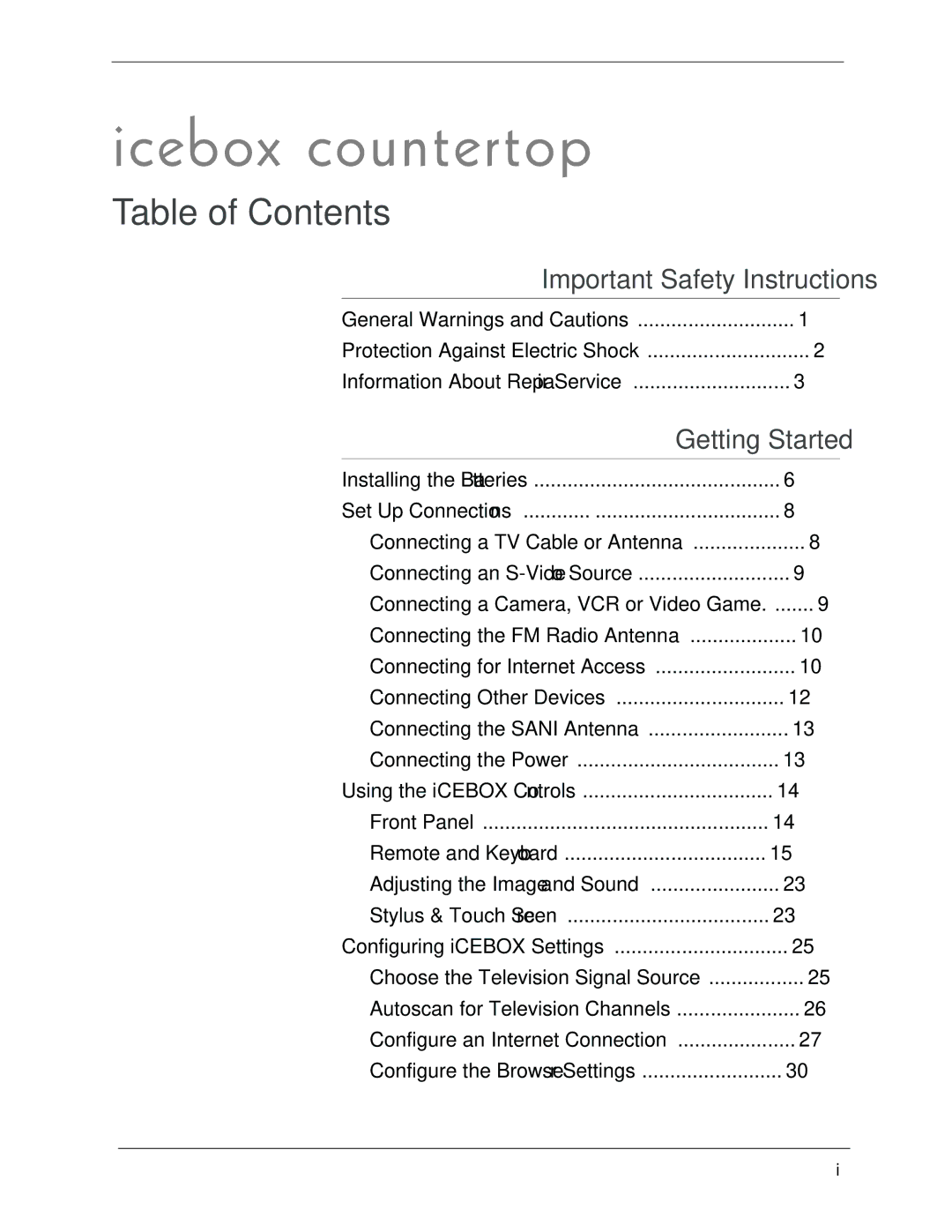 Beyond icebox countertop owner manual Table of Contents 