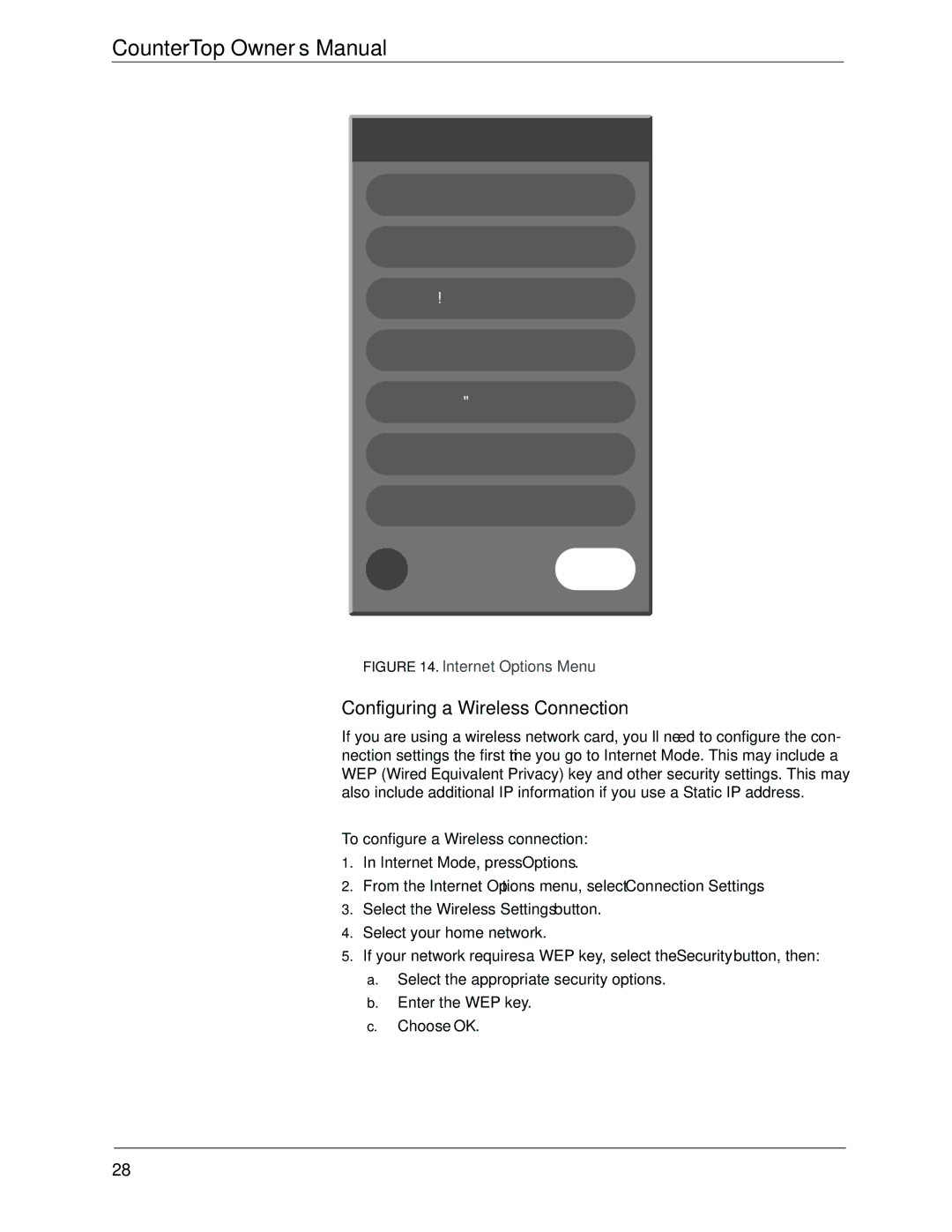 Beyond icebox countertop owner manual Configuring a Wireless Connection, To configure a Wireless connection 