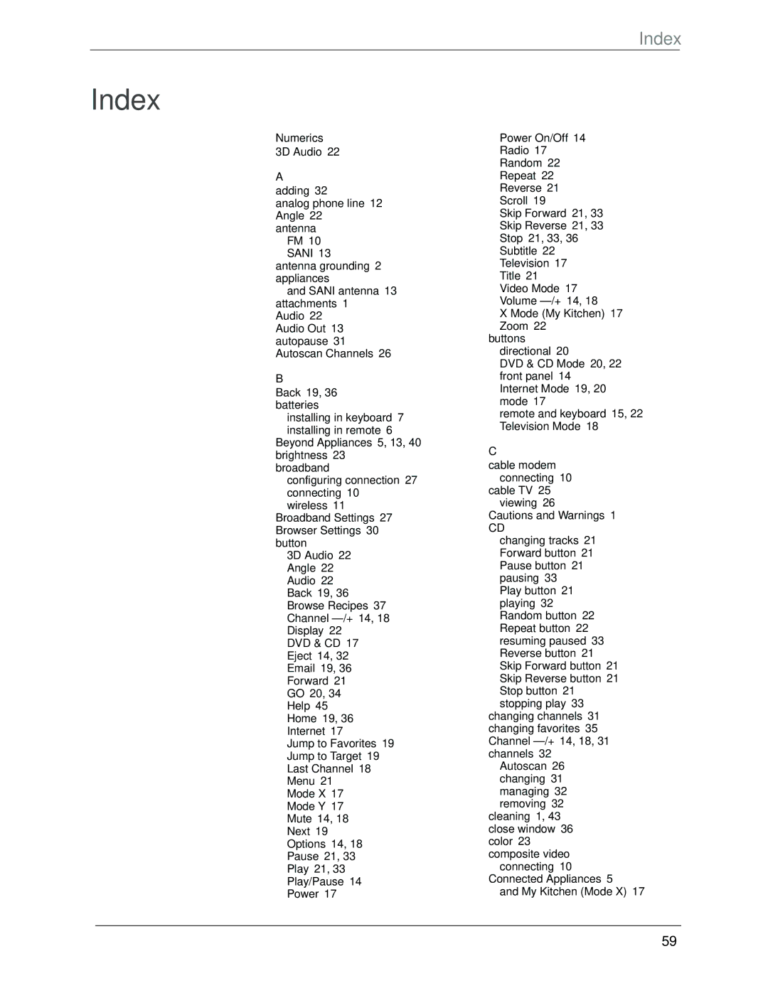 Beyond icebox countertop owner manual Index, Numerics 