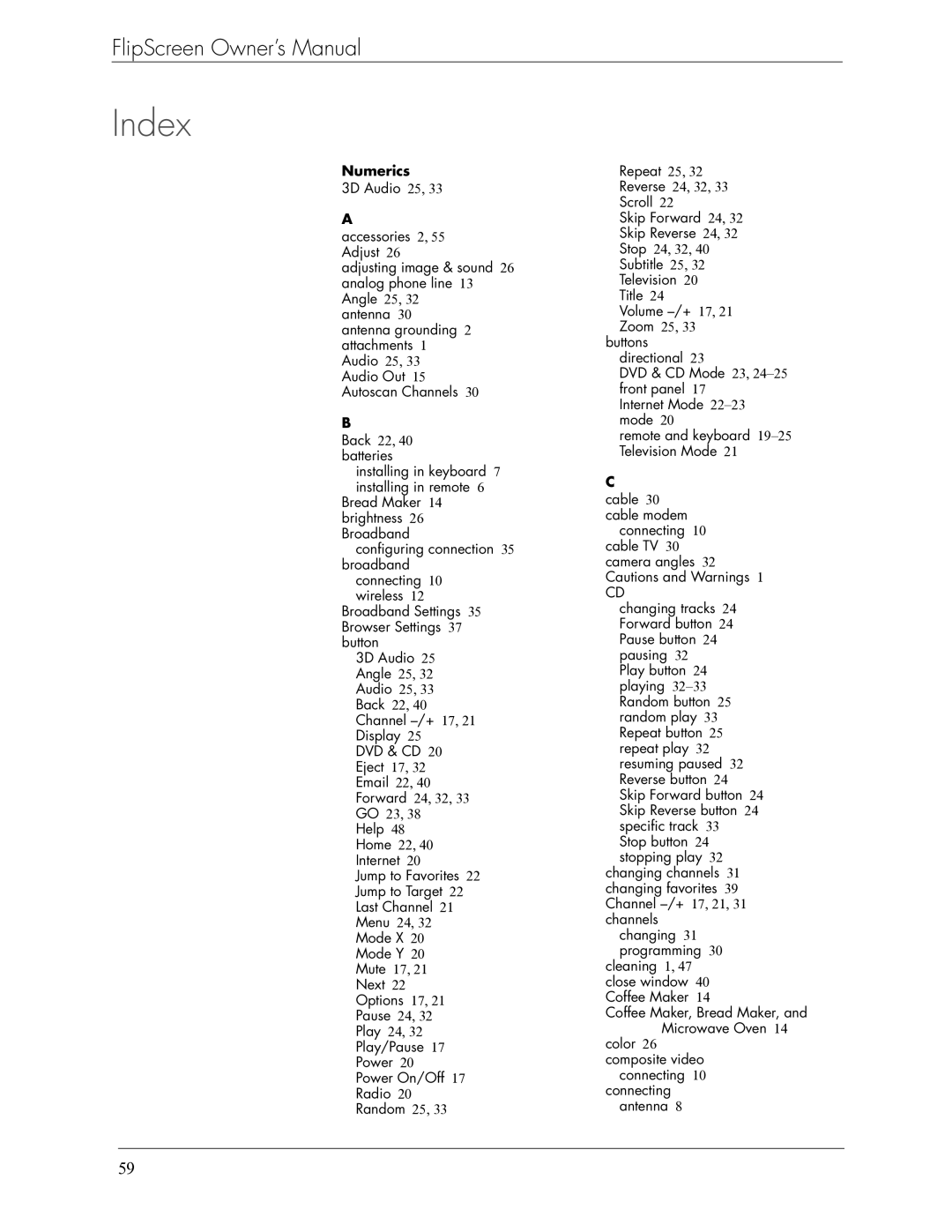 Beyond Icebox Flipscreen manual Index, Numerics 