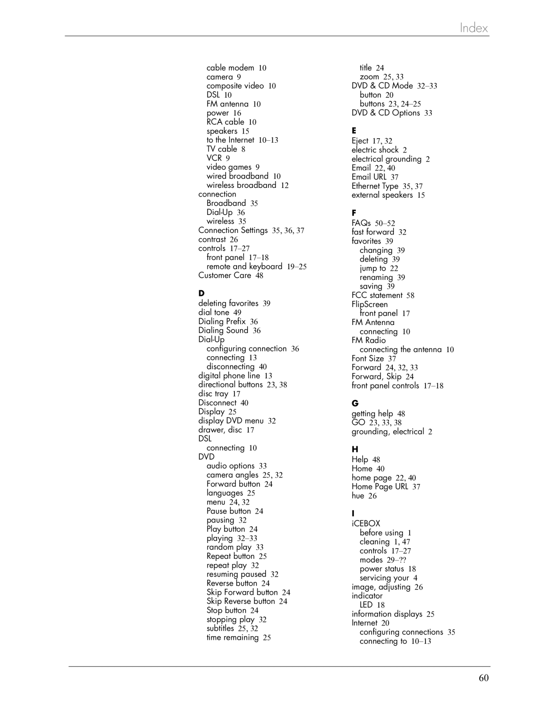 Beyond Icebox Flipscreen manual Index 