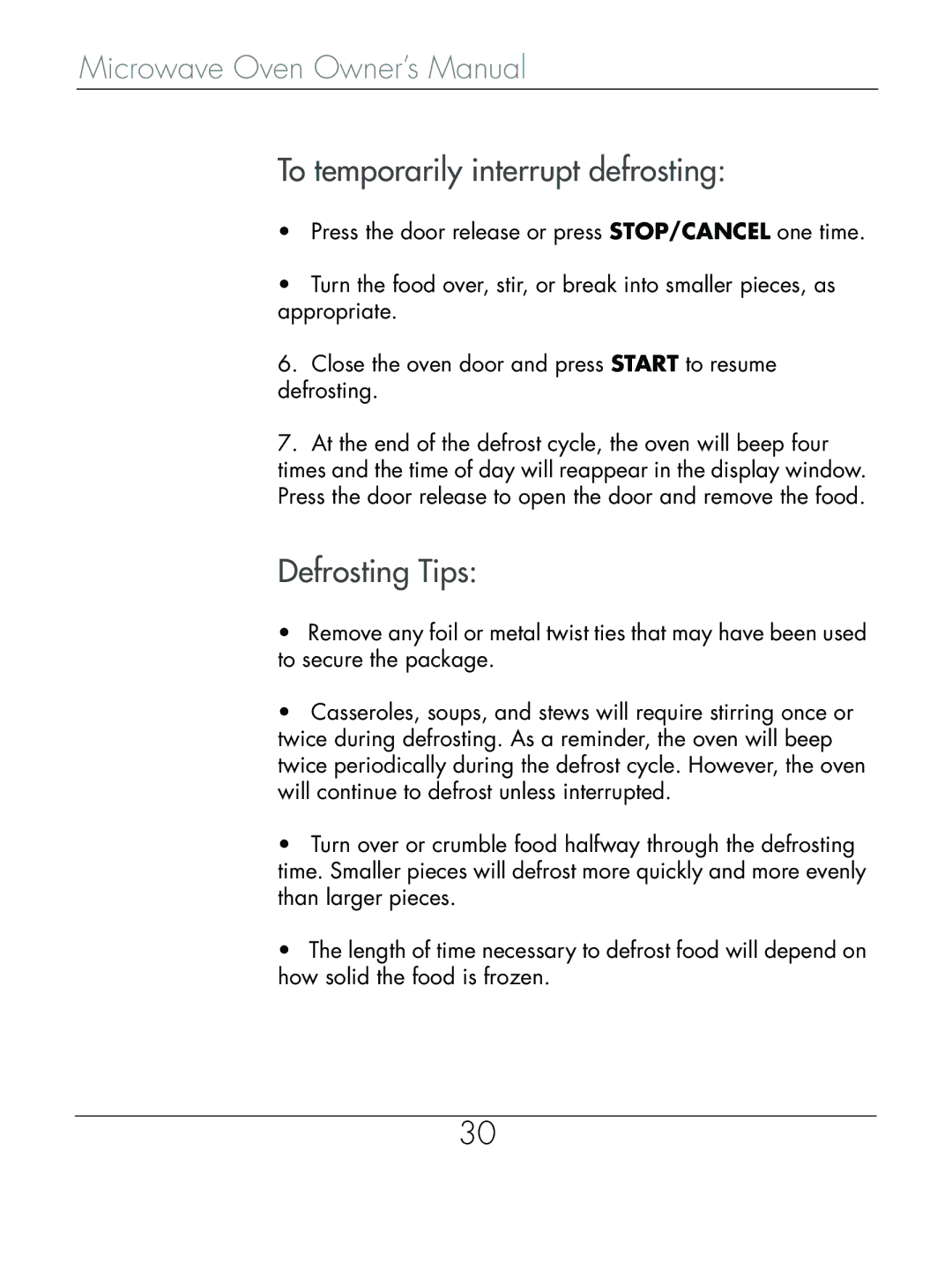 Beyond Microwace Oven manual To temporarily interrupt defrosting, Defrosting Tips 