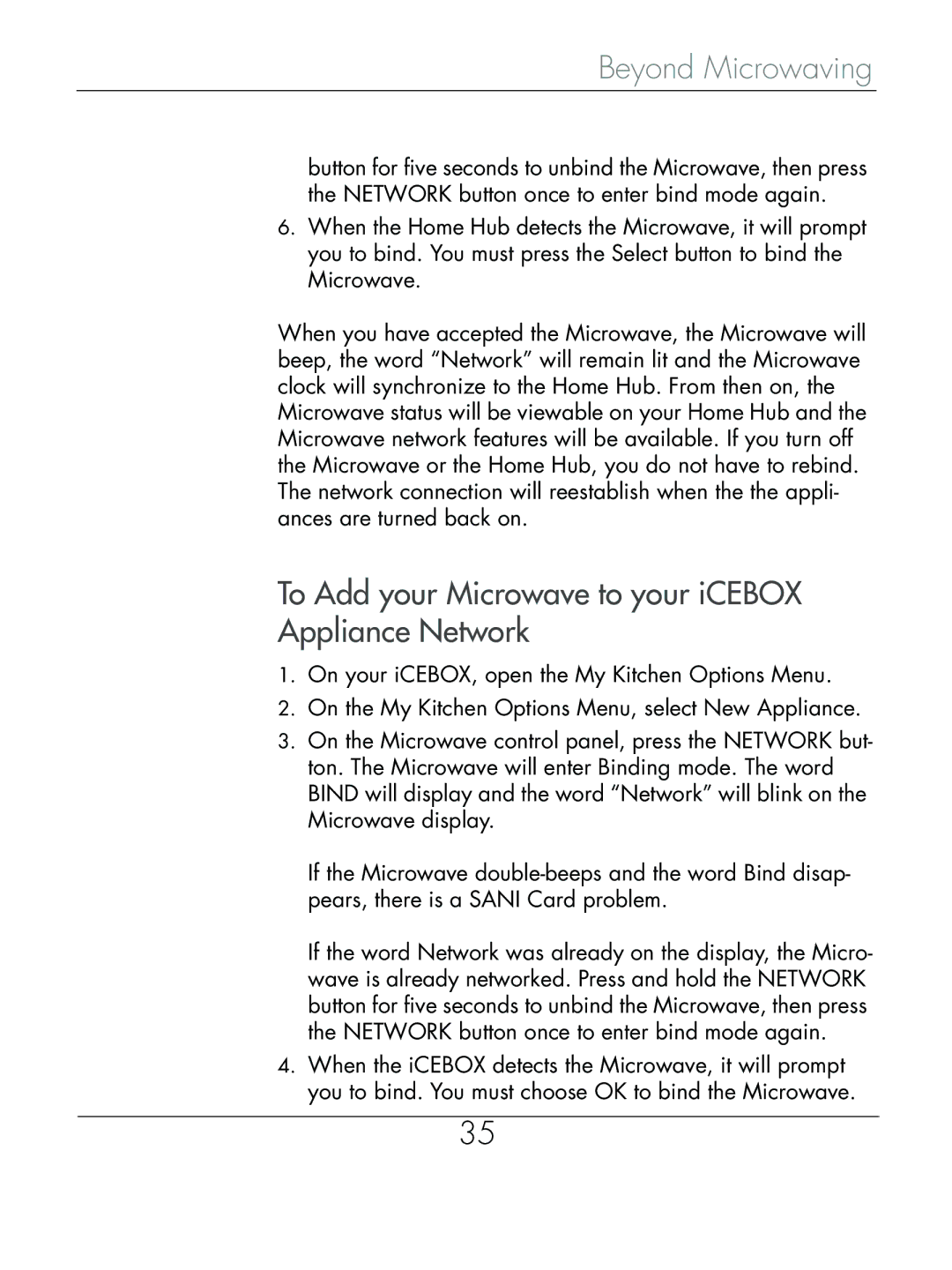 Beyond Microwace Oven manual To Add your Microwave to your iCEBOX Appliance Network 