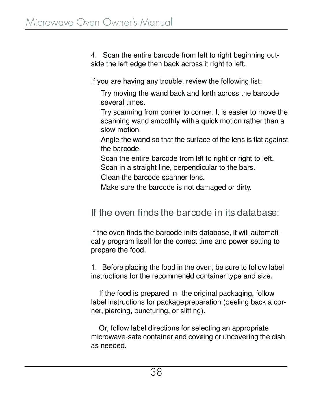 Beyond Microwace Oven manual If the oven finds the barcode in its database 