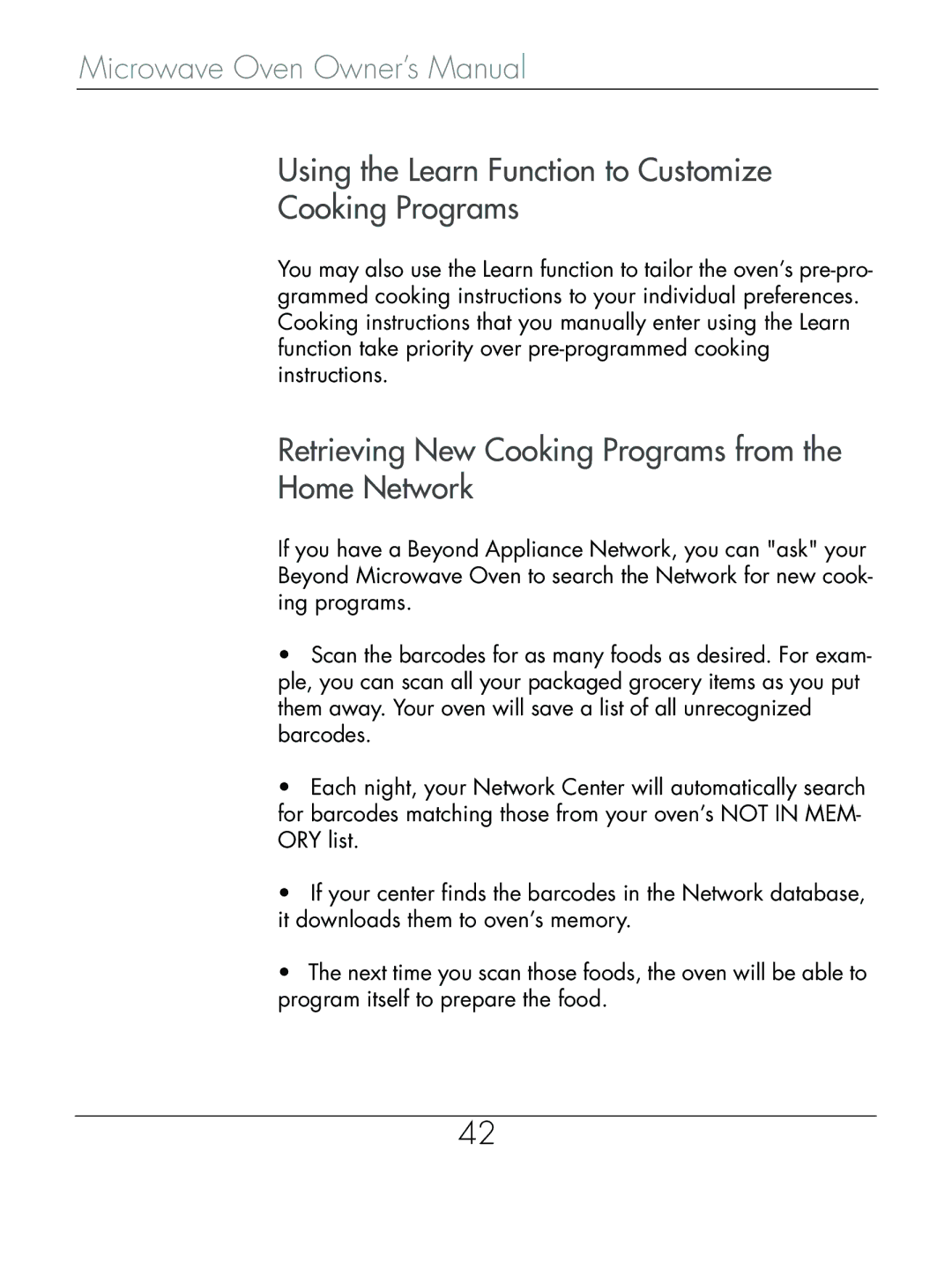 Beyond Microwace Oven manual Using the Learn Function to Customize Cooking Programs 