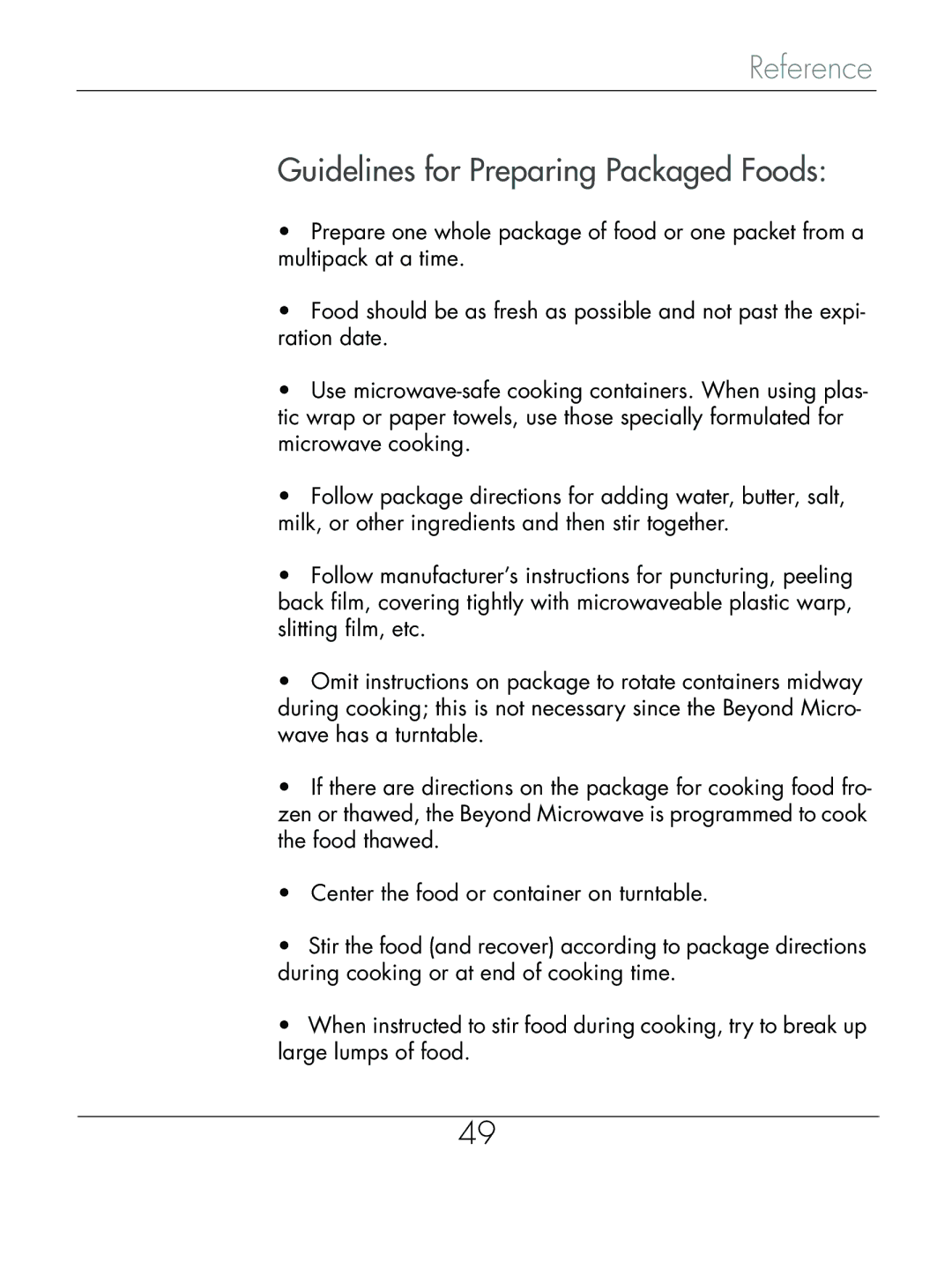 Beyond Microwace Oven manual Guidelines for Preparing Packaged Foods 