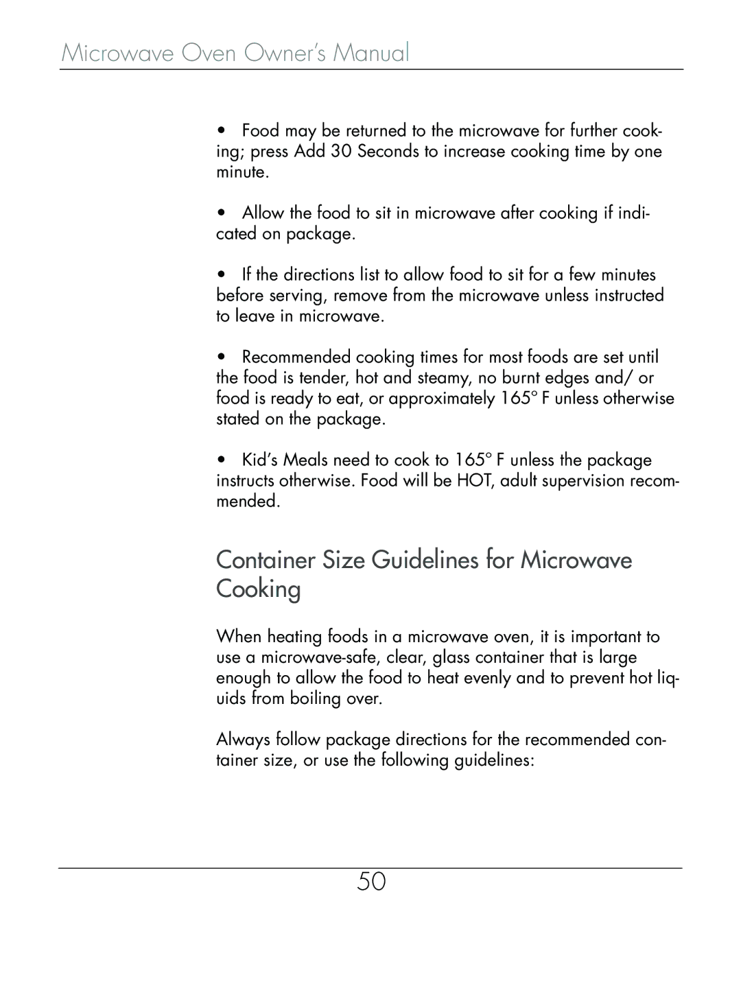 Beyond Microwace Oven manual Container Size Guidelines for Microwave Cooking 