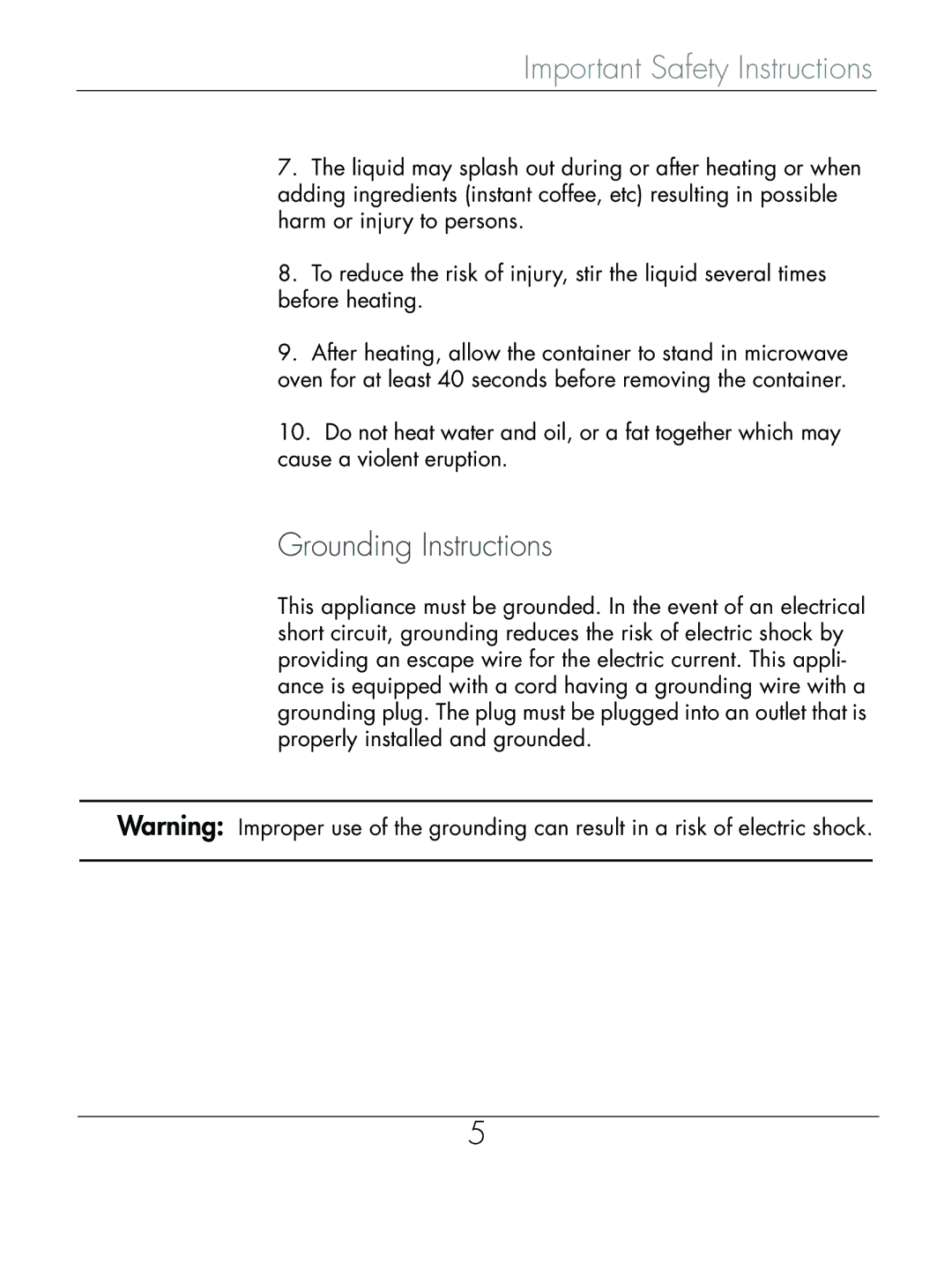 Beyond Microwace Oven manual Grounding Instructions 