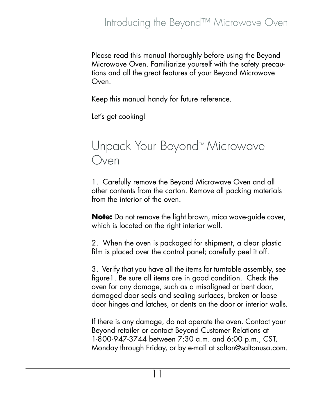 Beyond Microwace Oven manual Unpack Your Beyond Microwave Oven, Introducing the Beyond Microwave Oven 
