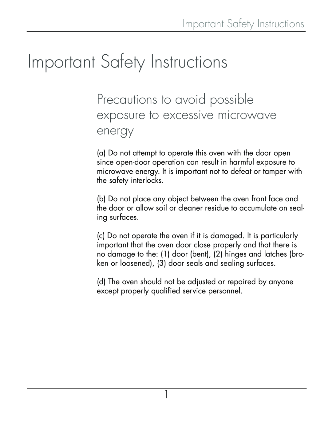 Beyond Microwace Oven Important Safety Instructions, Precautions to avoid possible exposure to excessive microwave energy 