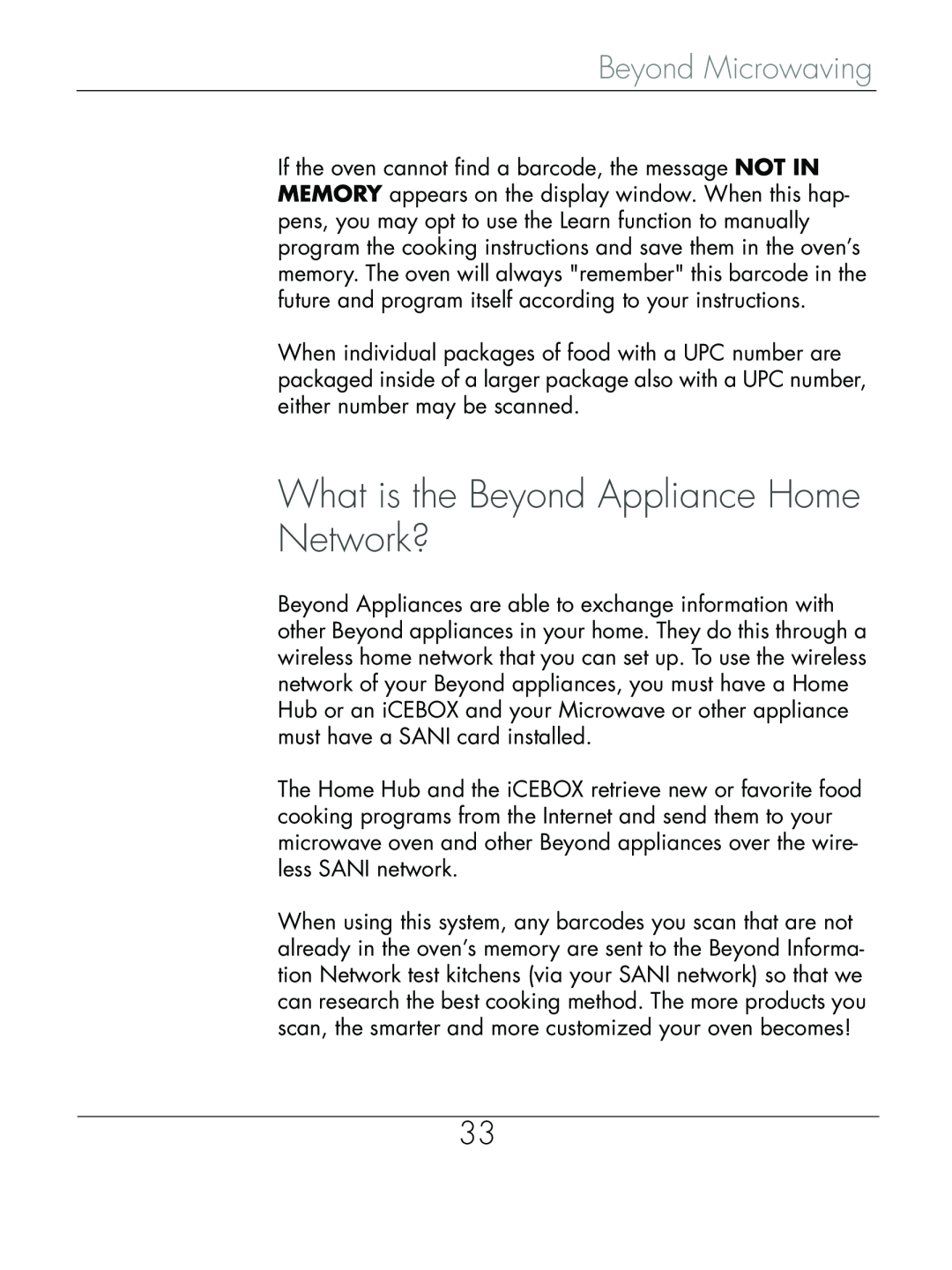 Beyond Microwace Oven manual What is the Beyond Appliance Home Network?, Beyond Microwaving 