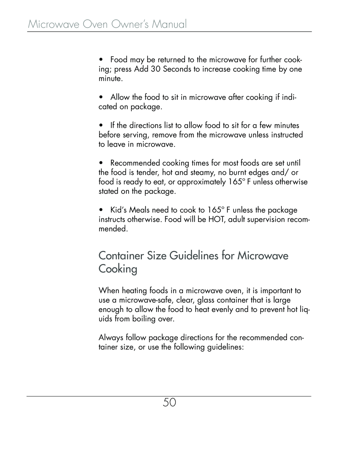 Beyond Microwace Oven manual Container Size Guidelines for Microwave Cooking 